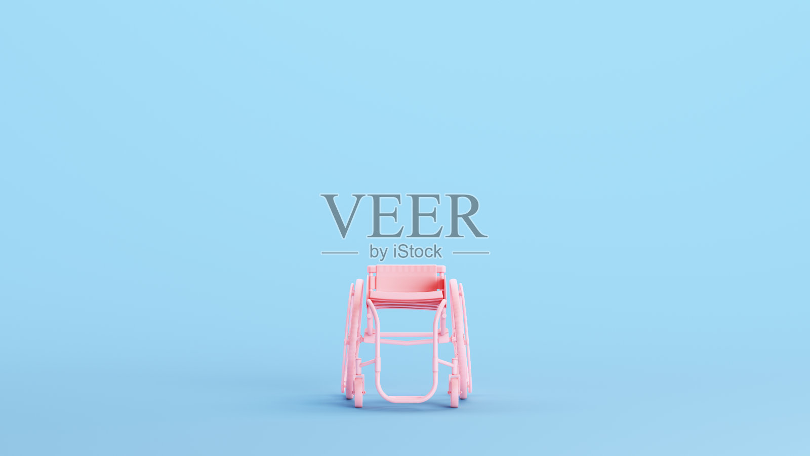 粉红色轮椅定制移动保健残疾援助运输设备前视图媚俗蓝色背景照片摄影图片