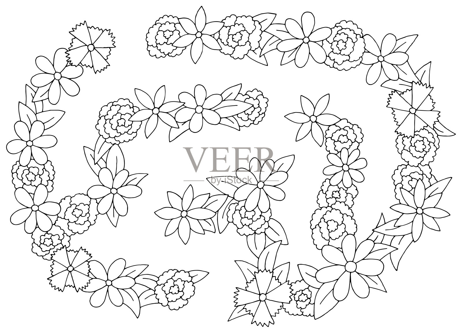 花卉迷宫图形黑白草图顶部鸟瞰图插图矢量插画图片素材