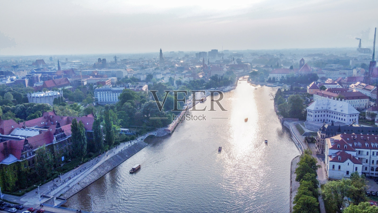 奥得河和弗罗茨瓦夫老城鸟瞰图照片摄影图片