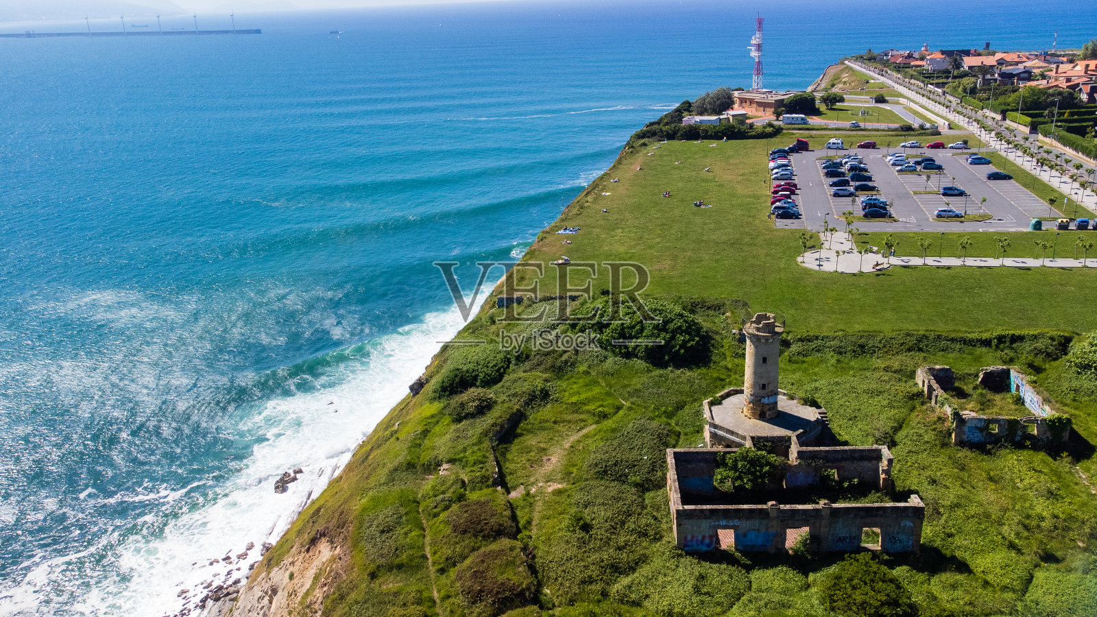 蓬塔加利亚娱乐区鸟瞰图。比斯开，巴斯克地区，西班牙。照片摄影图片