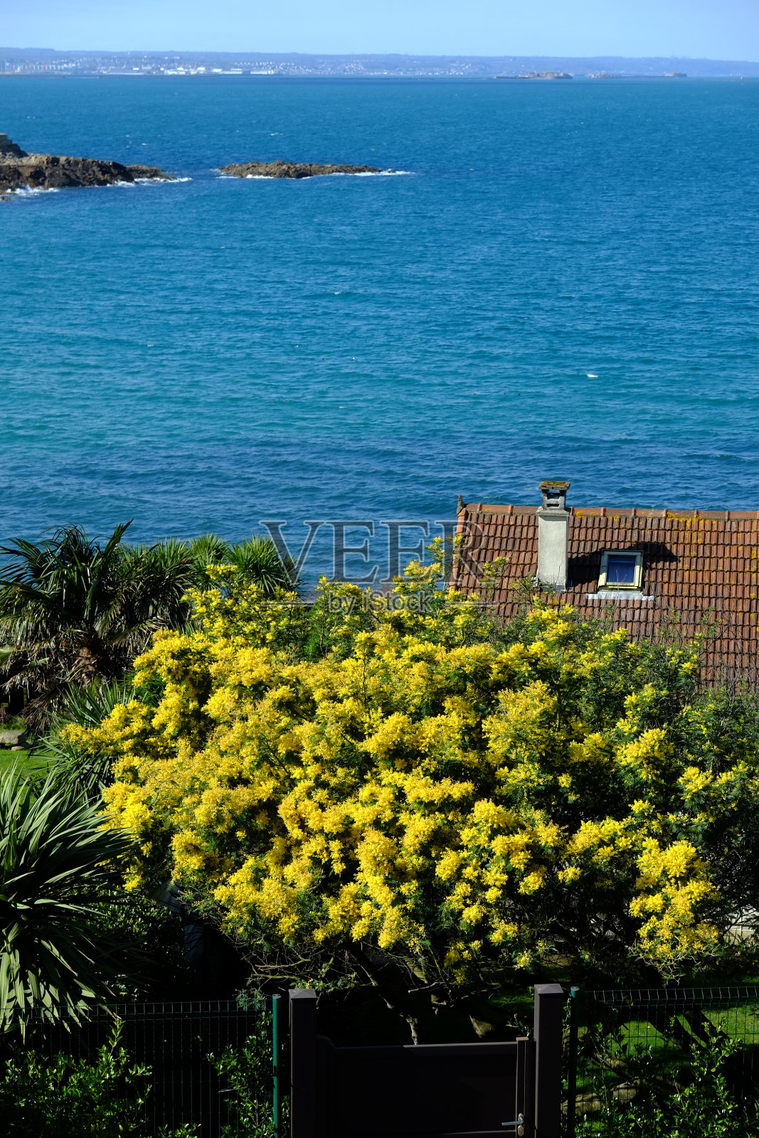 瑟堡附近美丽的布里克湾。照片摄影图片