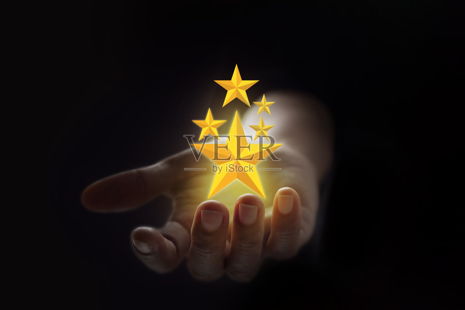 客户好评五星。手势手金五星奖照片摄影图片