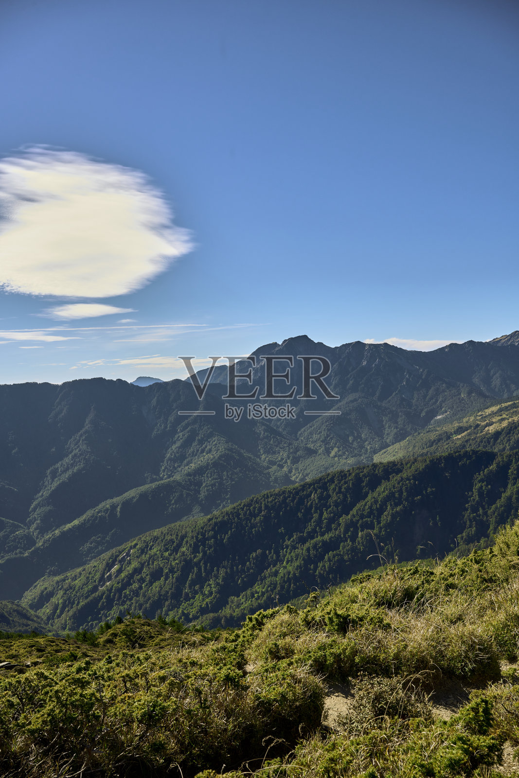 早晨美丽的群山鸟瞰图。照片摄影图片