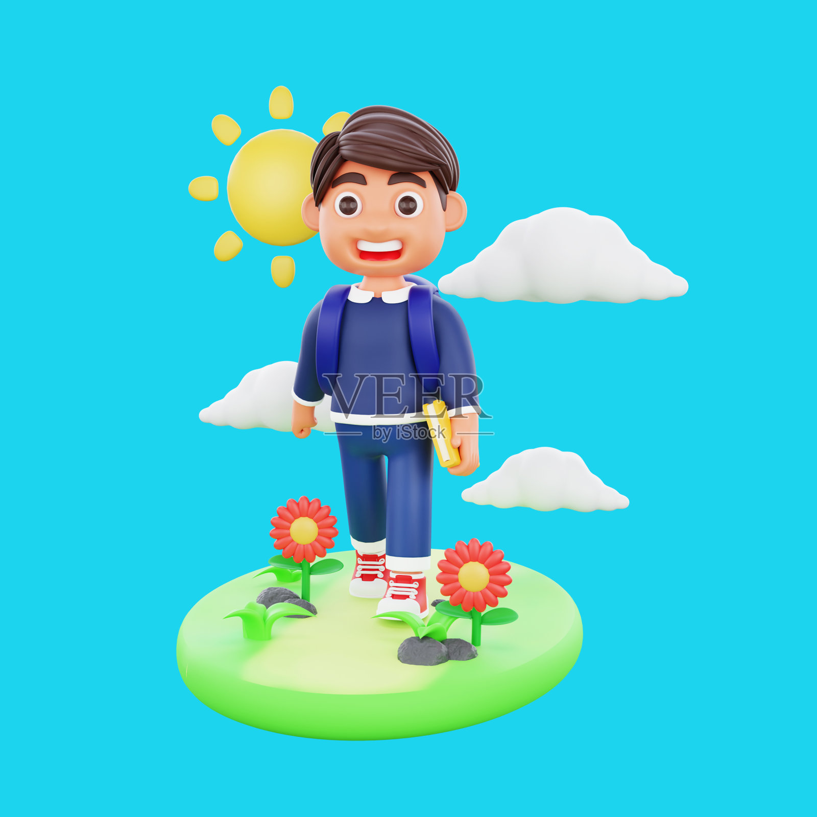 3d可爱的角色带着书去学校照片摄影图片