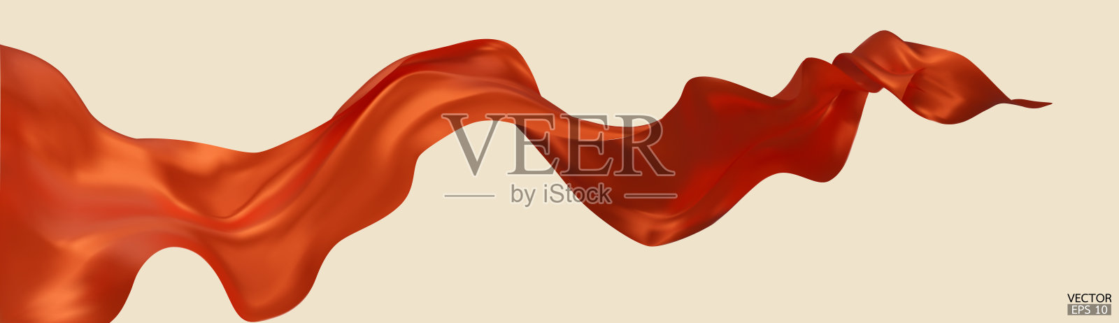 飘扬的橙色丝绸纺织面料旗帜背景。光滑优雅的橙色缎面隔离在米色背景盛大的开幕式。橙色的窗帘。三维矢量插图。插画图片素材