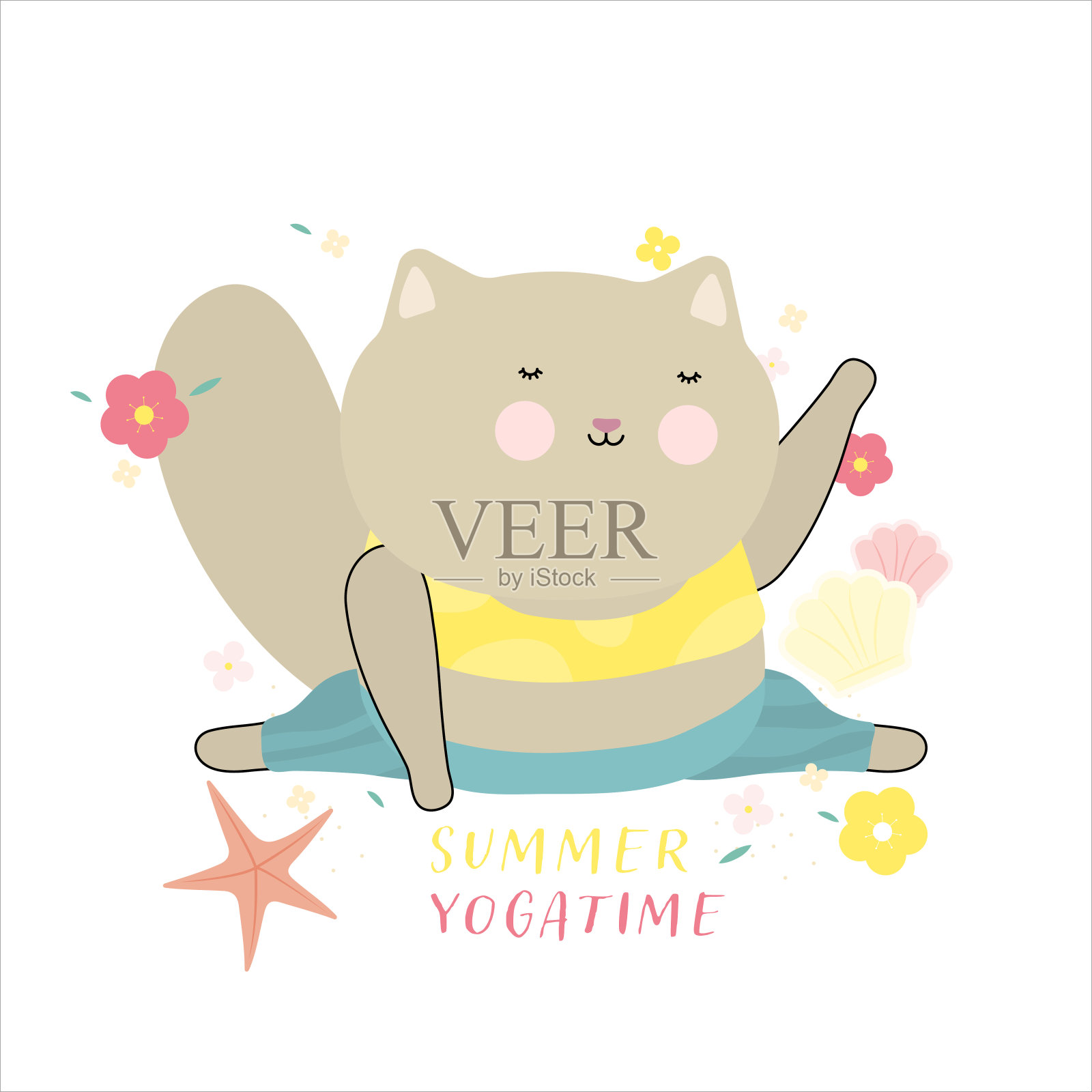 春天可爱的猫。设计网页，手机，卡片，贴纸，t恤，纺织购物袋和其他服装。插画图片素材