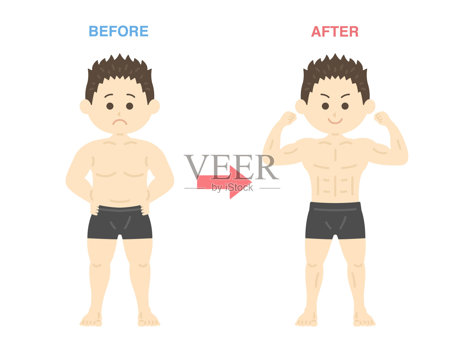 节食前后的对比图。插画图片素材