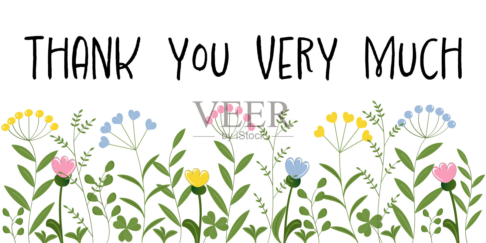 非常感谢。感谢卡，上面有彩色的花。插画图片素材