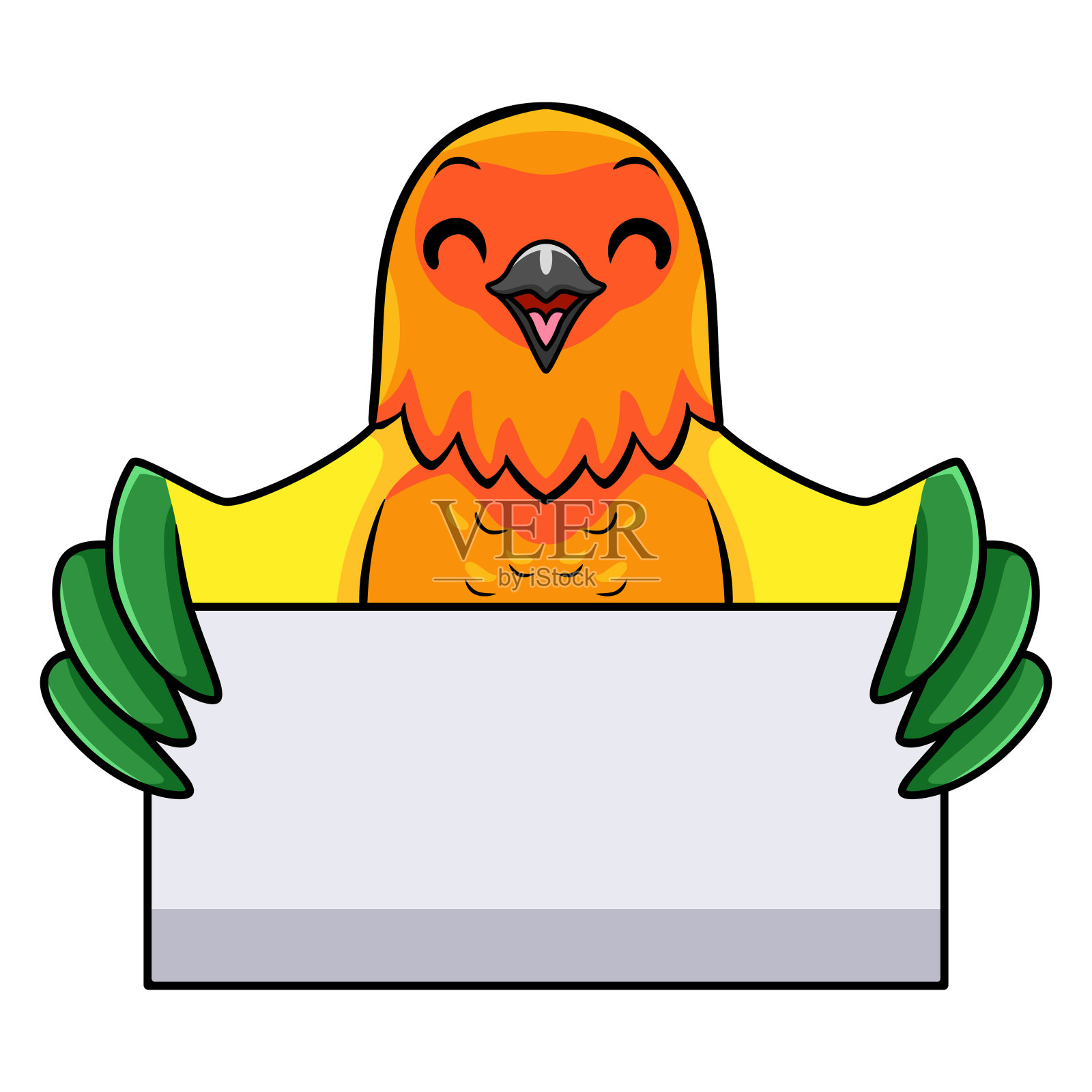 可爱的太阳conure鹦鹉卡通持有空白的标志插画图片素材