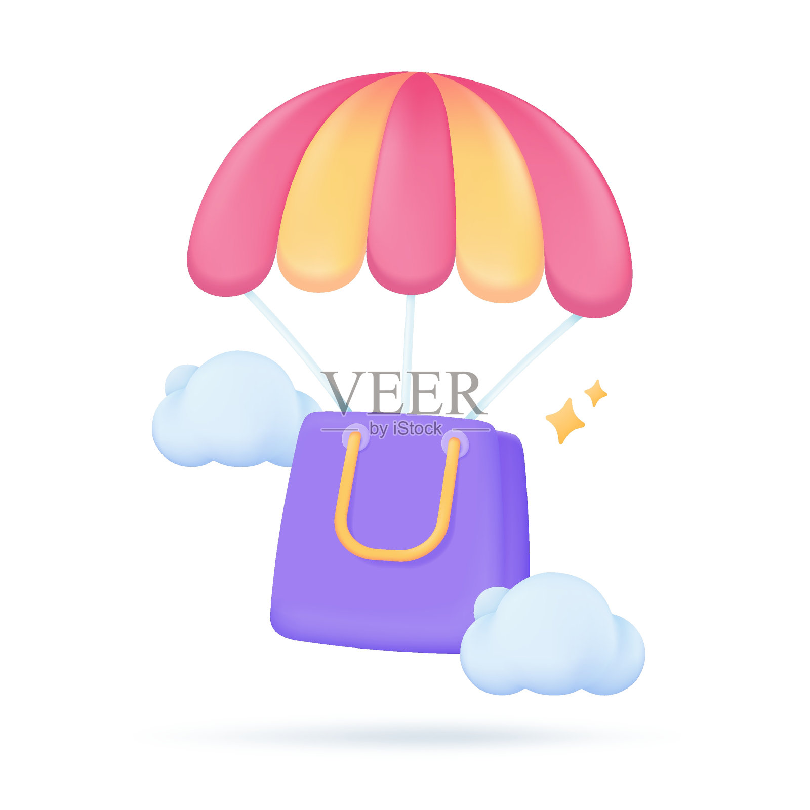 装满购物券的购物袋，为顾客提供特别折扣。3 d演示。插画图片素材