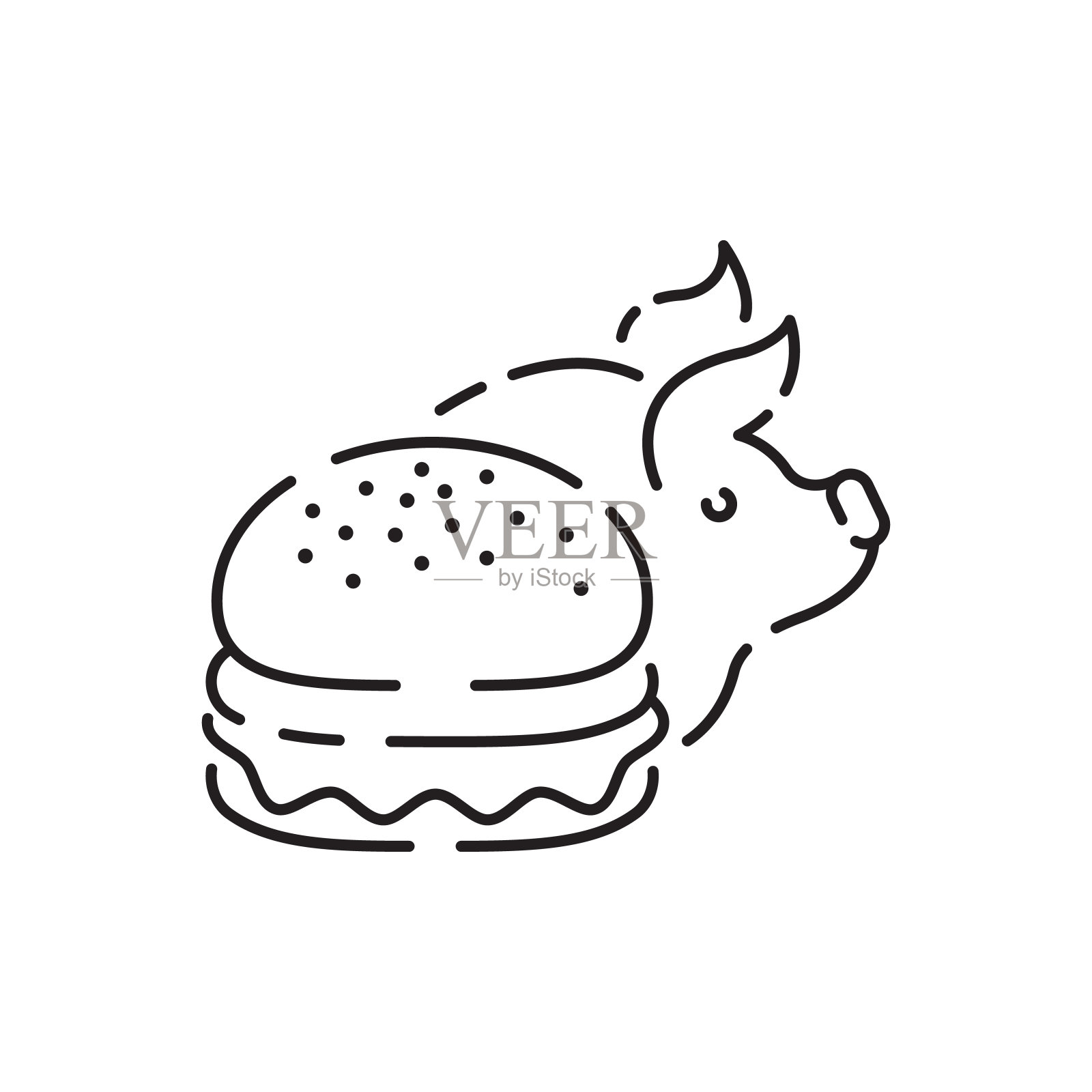 汉堡图标矢量隔离在白色背景上，汉堡或快餐标志，薄符号或线条元素的轮廓风格。零食、垃圾食品和肥胖的图解插画图片素材