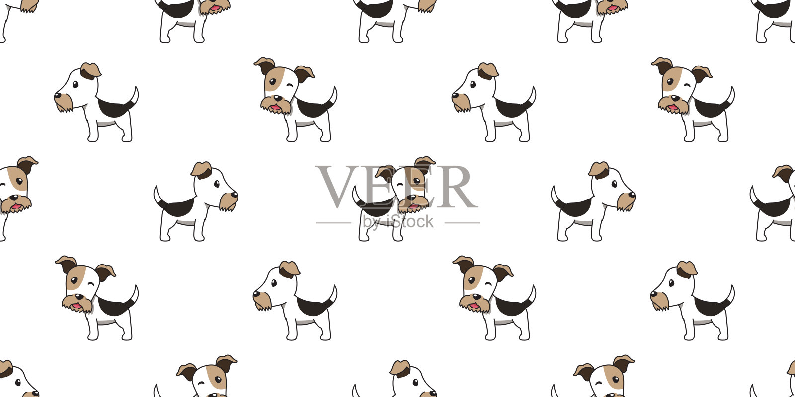 矢量卡通线狐狸梗狗无缝图案背景插画图片素材