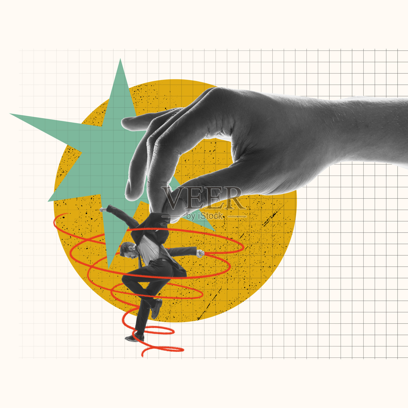 工作流程。商人，员工围绕专业项目和任务，期限和合作。当代艺术拼贴。照片摄影图片