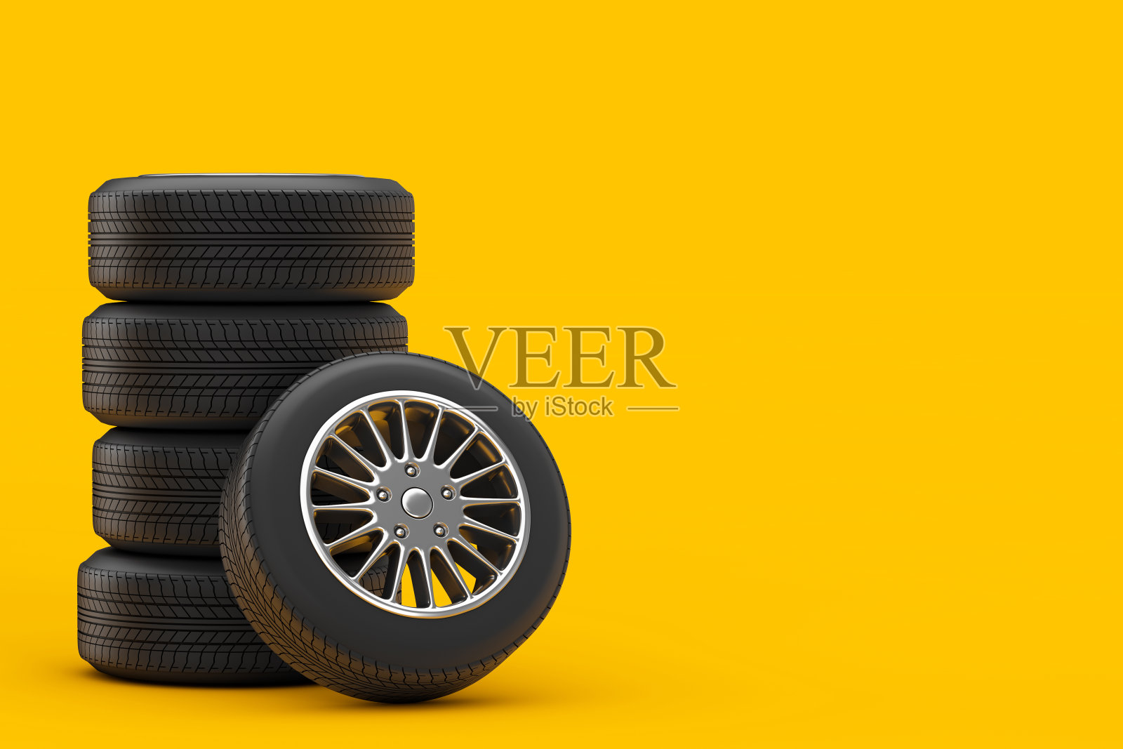 新的汽车车轮轮胎堆。3d渲染照片摄影图片
