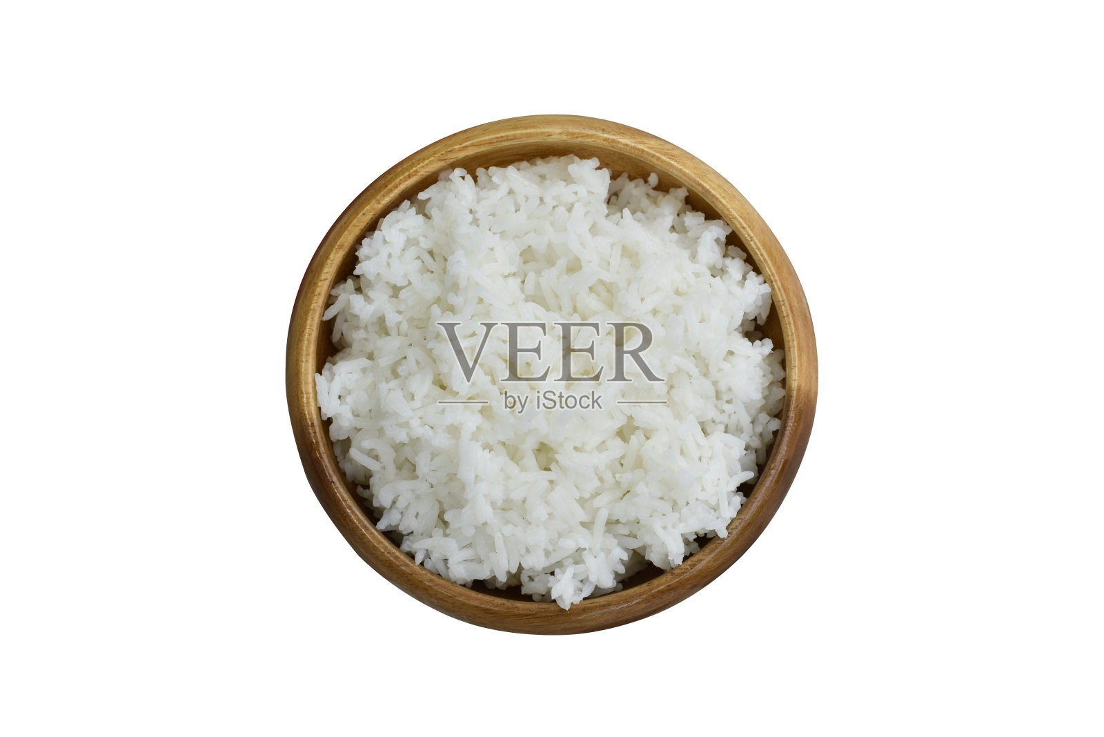 隔离，煮熟的米饭在木碗照片摄影图片