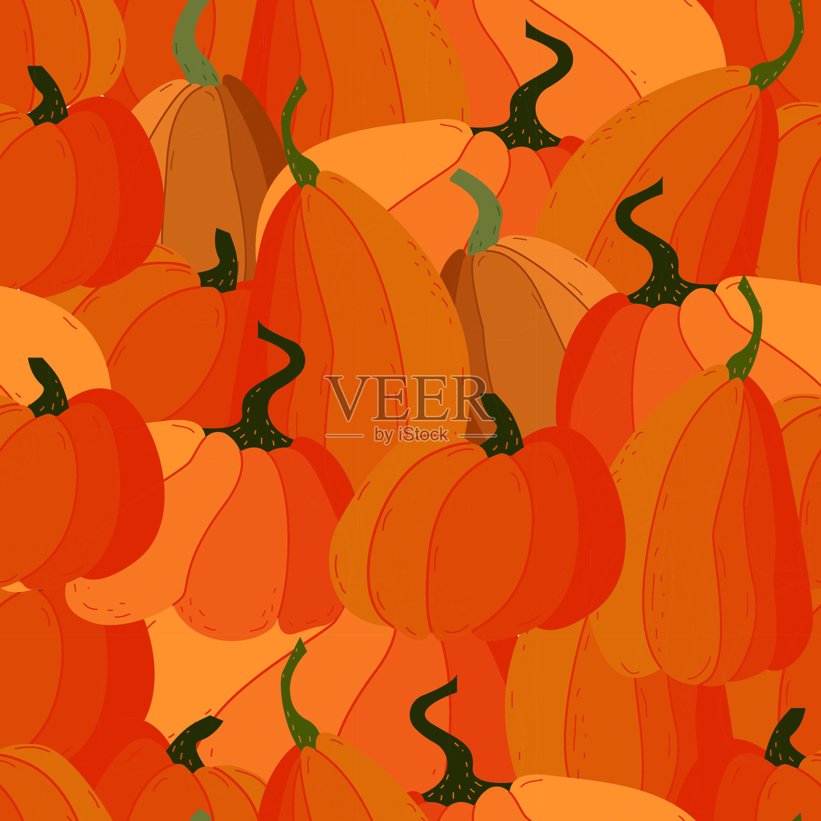 无缝图案的秋天南瓜。五彩缤纷的秋收在黄色和橙色的颜色。插画图片素材