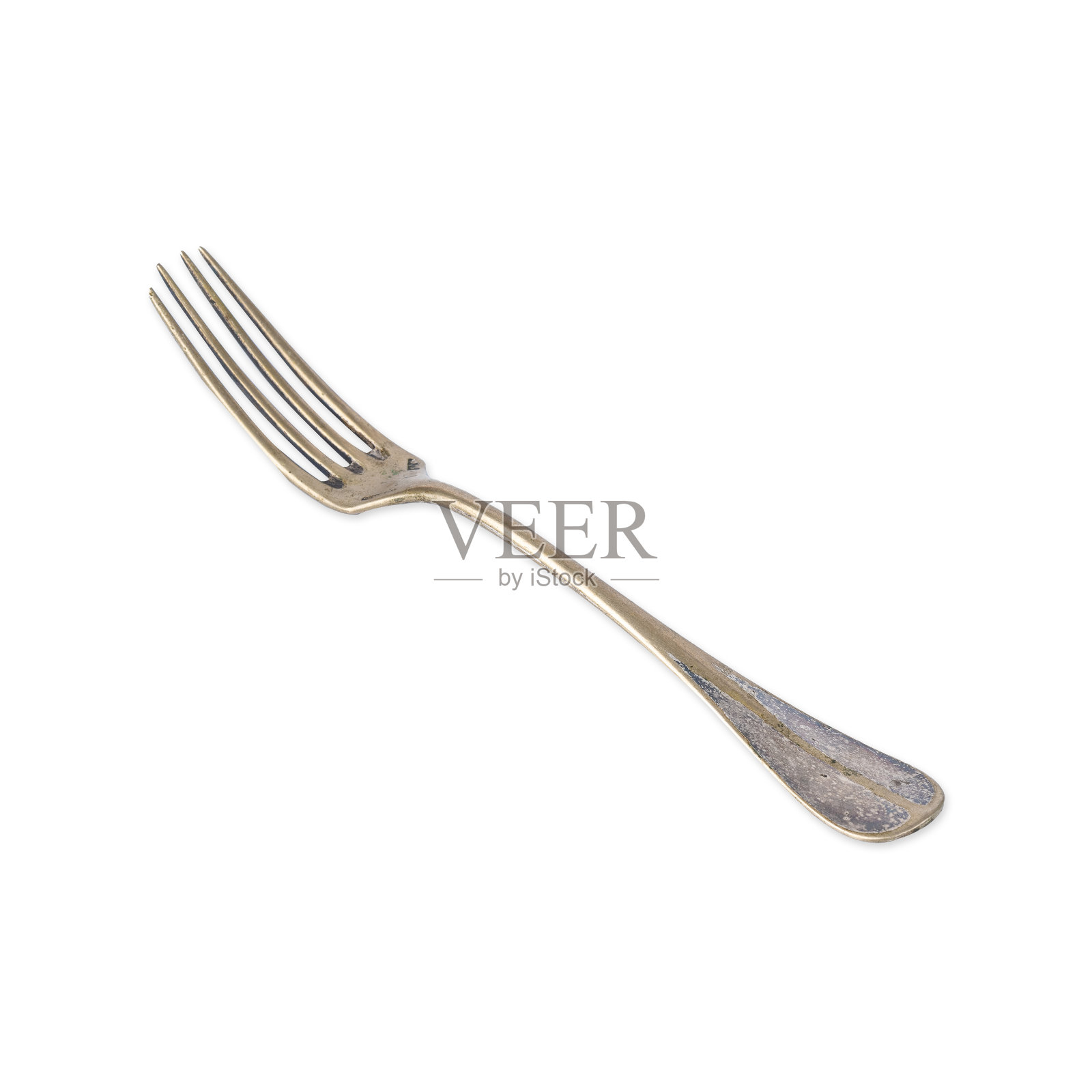 旧的老式金属叉子被隔离在白色的背景上照片摄影图片