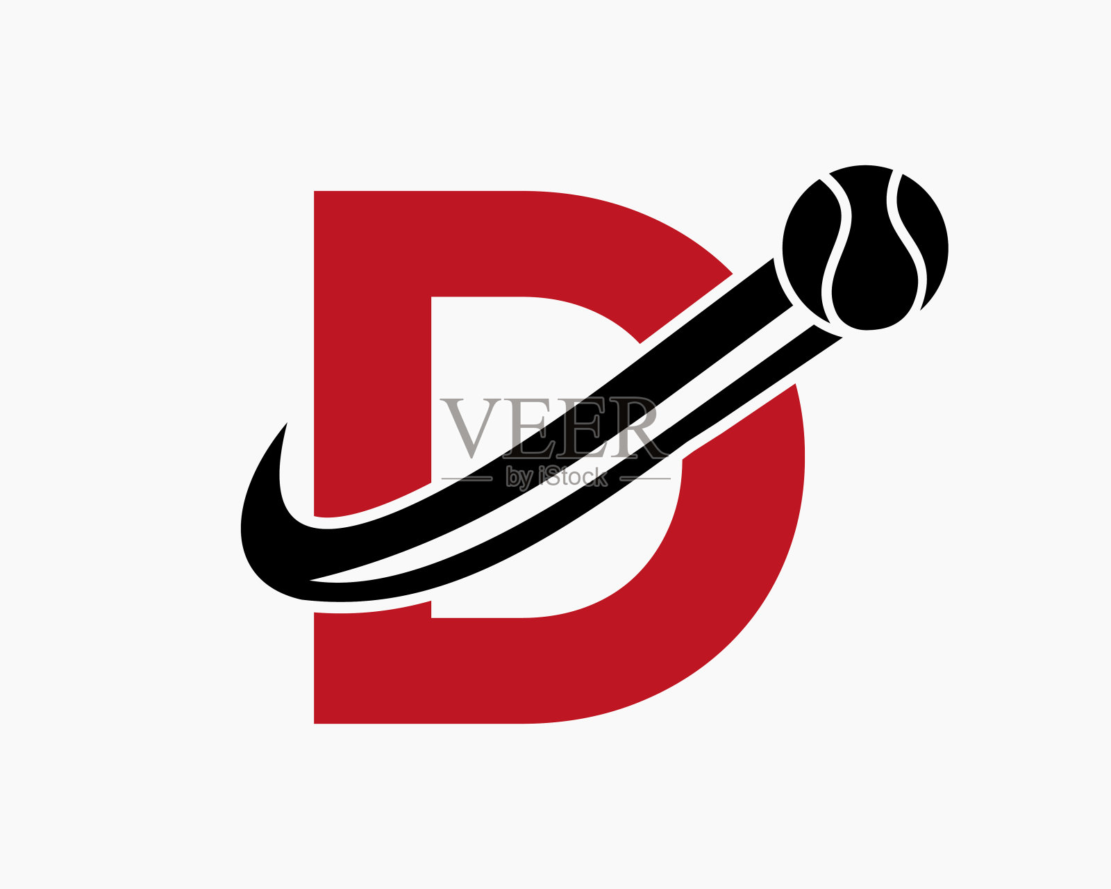 首字母D网球标志概念与移动的网球图标。网球运动标志符号插画图片素材