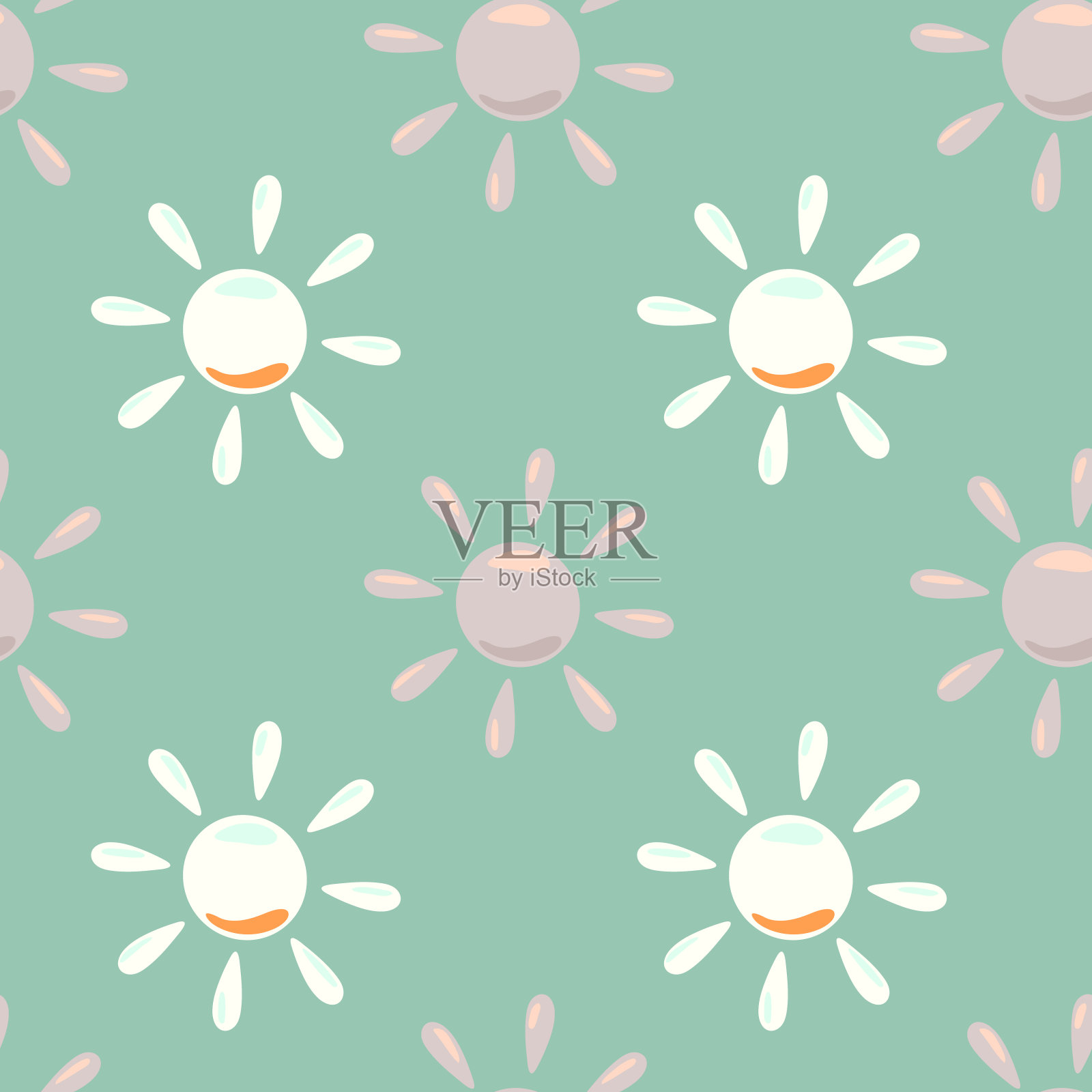 太阳无缝手绘图案涂鸦风格。插画图片素材