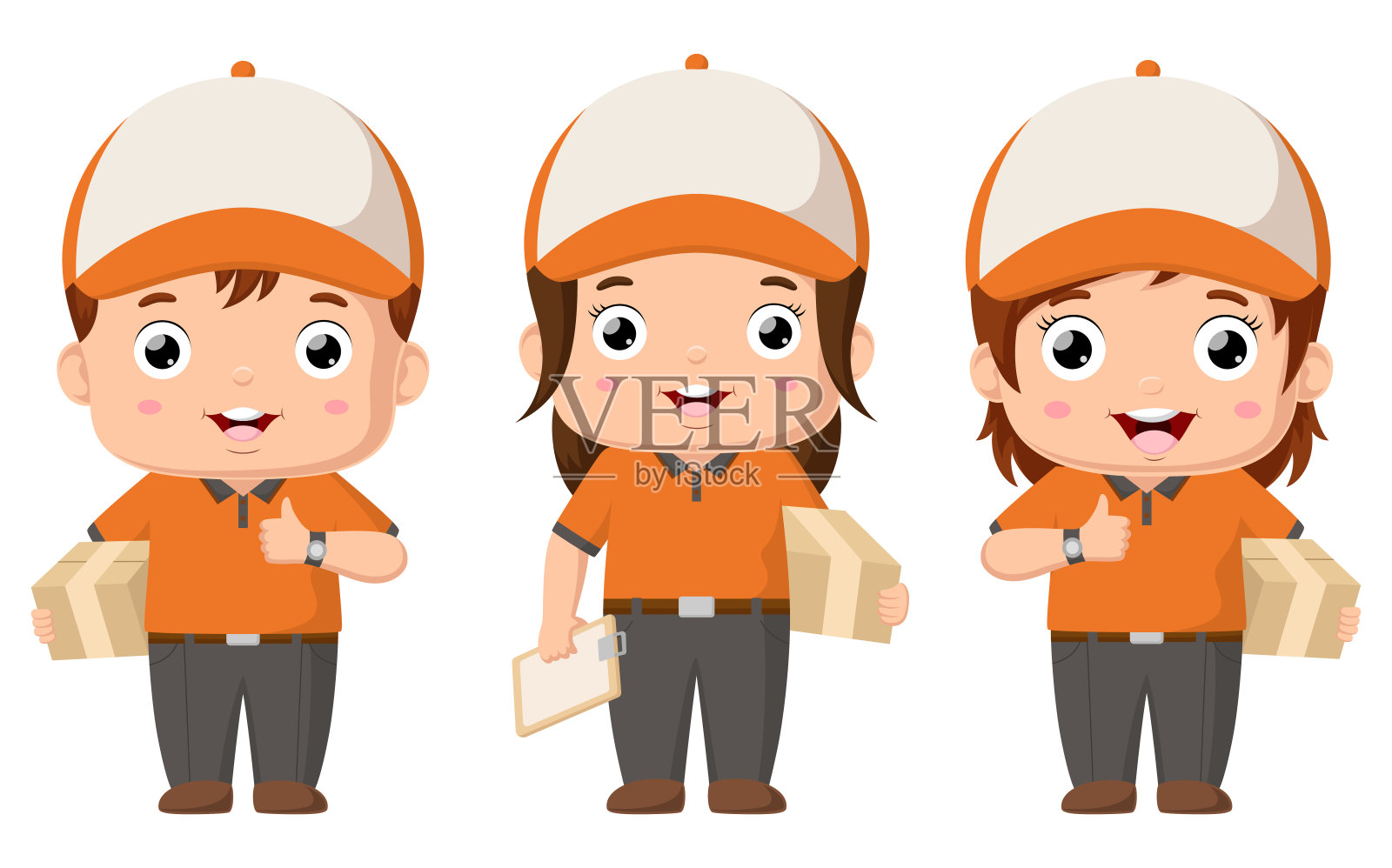 一套可爱的快递儿童卡通插画图片素材