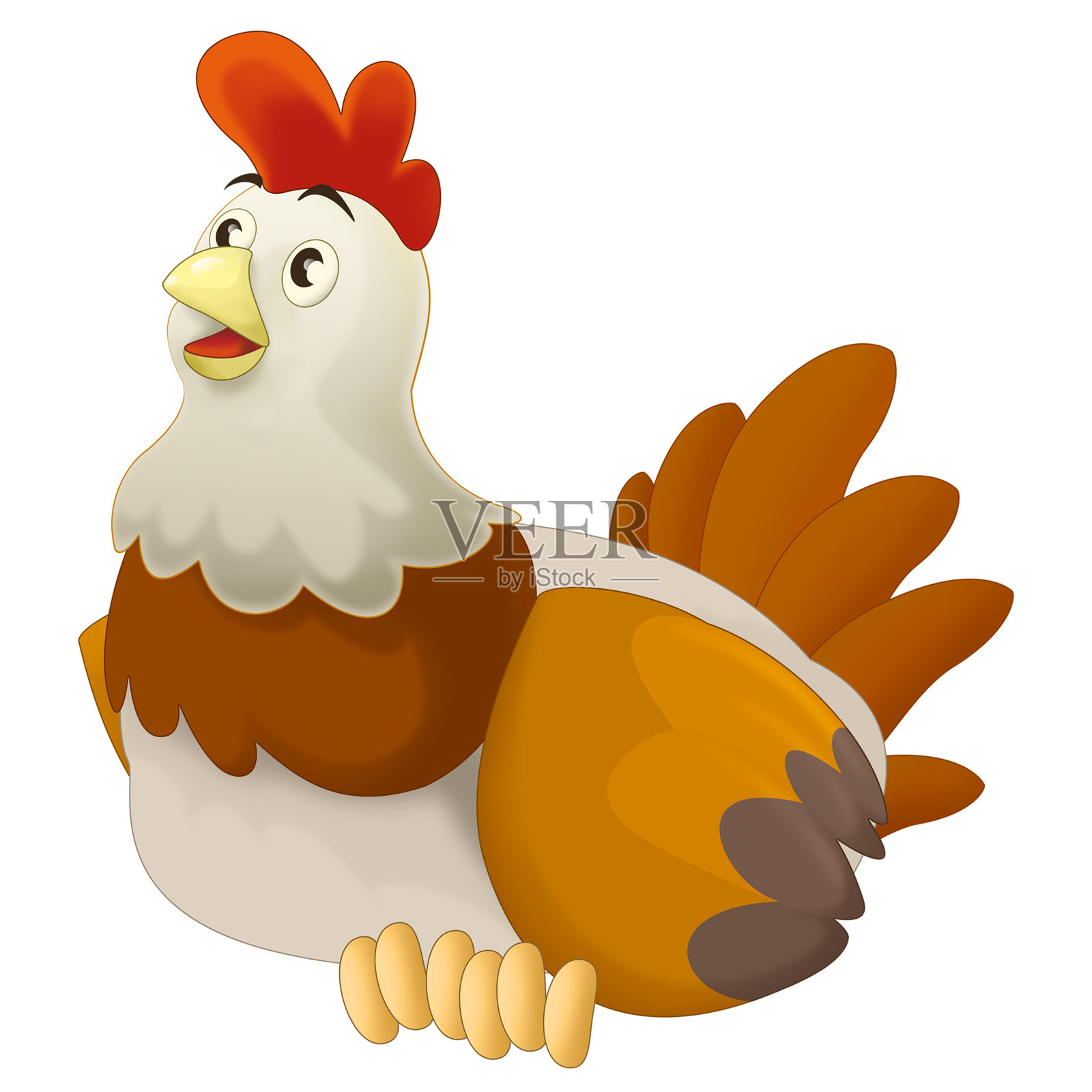 欢快的卡通场景与快乐农场鸡母鸡插图的孩子插画图片素材