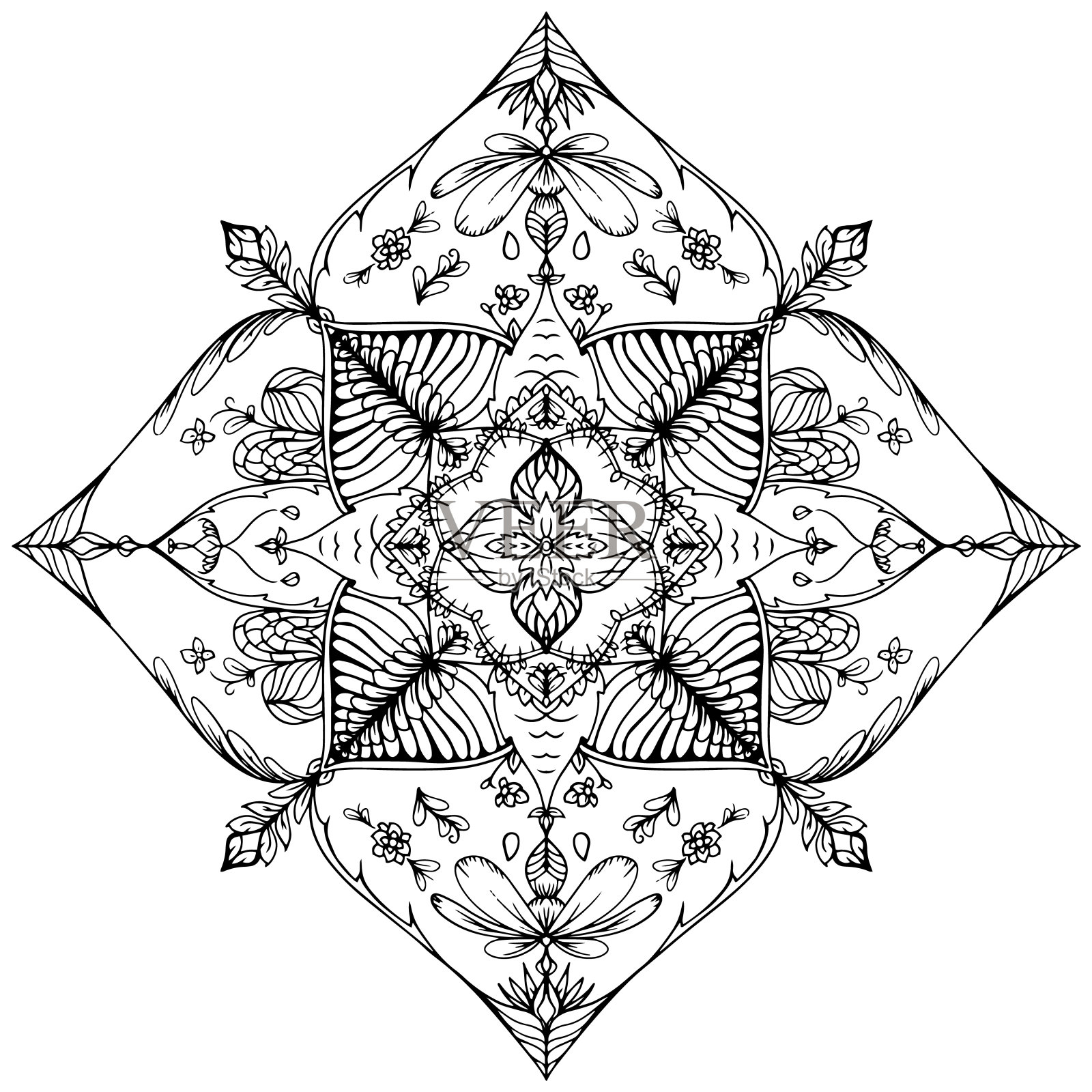 现代手绘风格抽象白色和黄色几何民族东方无缝图案泰式伊卡特传统抽象设计在海军蓝背景模板。插画图片素材