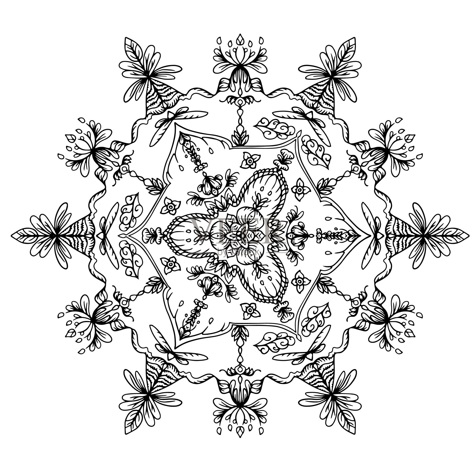 现代手绘风格抽象白色和黄色几何民族东方无缝图案泰式伊卡特传统抽象设计在海军蓝背景模板。插画图片素材