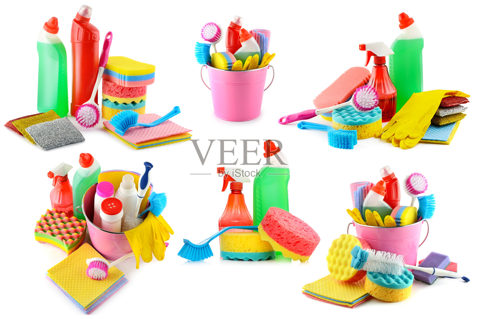 设置各种洗涤剂隔离在白色上照片摄影图片