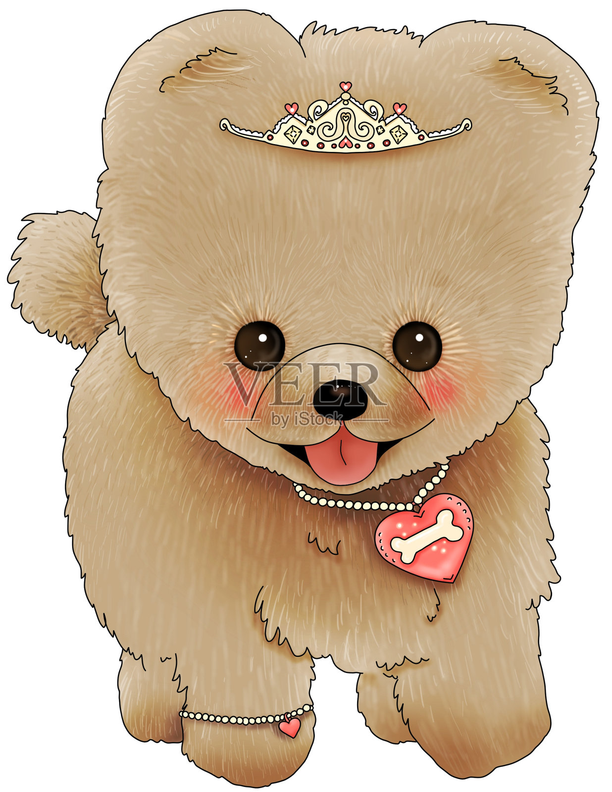 可爱的卡通公主狗戴着皇冠插画图片素材