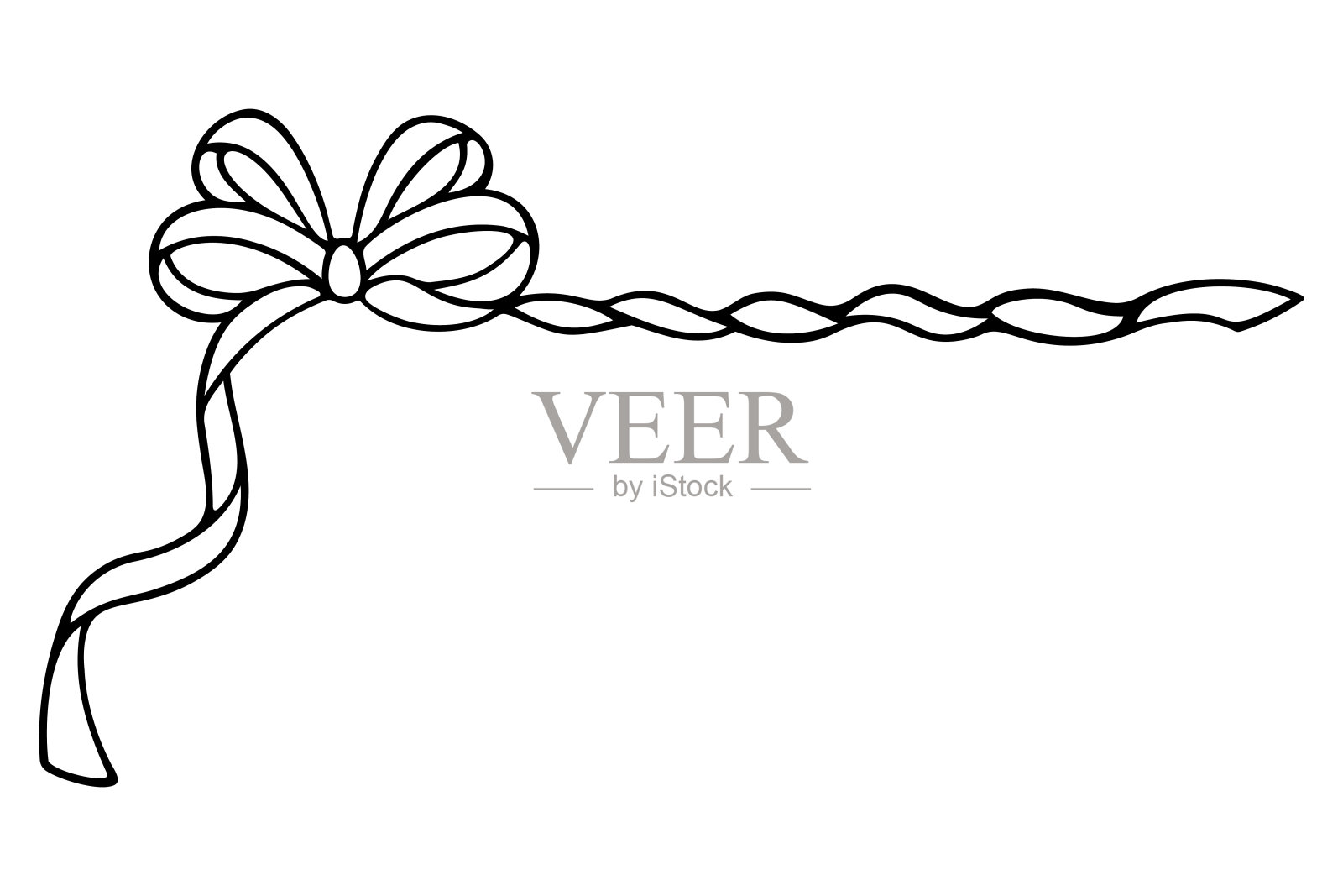用长丝带打蝴蝶结。草图。角落装饰从一个漂亮的蝴蝶结。涂鸦风格。插画图片素材