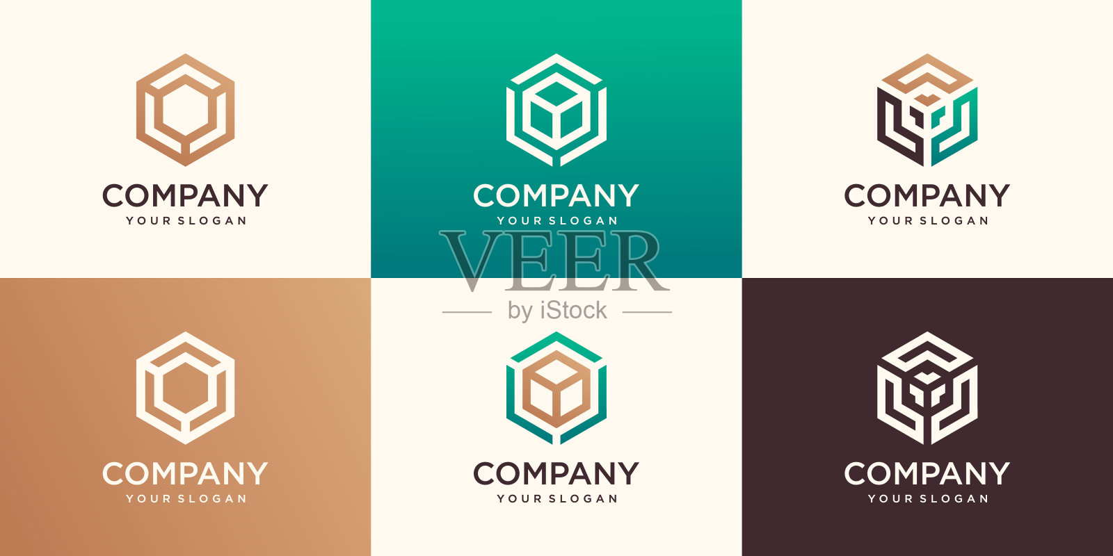 线性六边形标志和设计元素插画图片素材