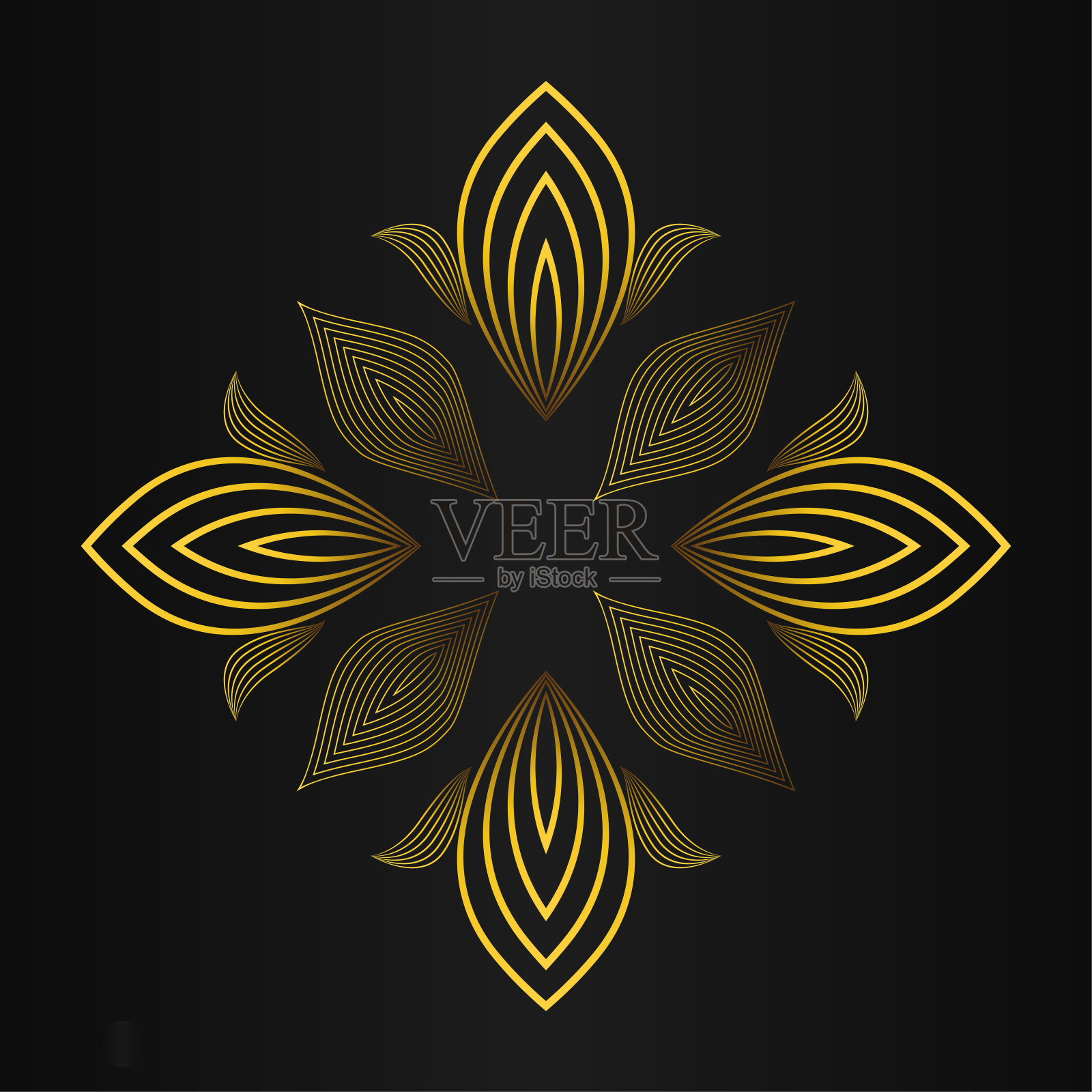 抽象的金色花朵装饰在黑色的背景。插画图片素材