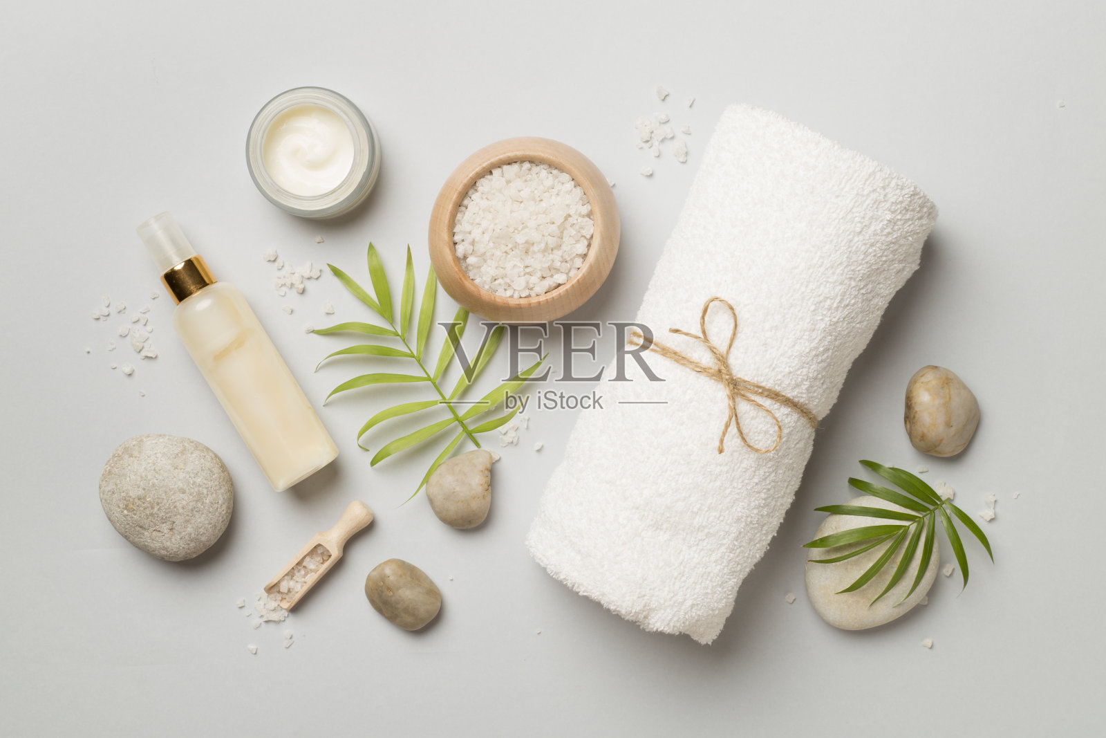 以spa产品为背景色，俯视图照片摄影图片