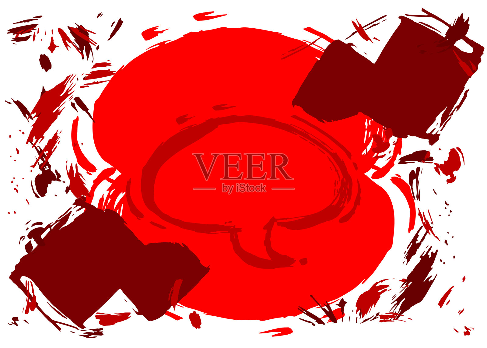 红色言论泡沫涂鸦孤立在白色背景。都市画风背景。摘要探讨，信息符号在现代肮脏街头艺术装饰中的作用。插画图片素材