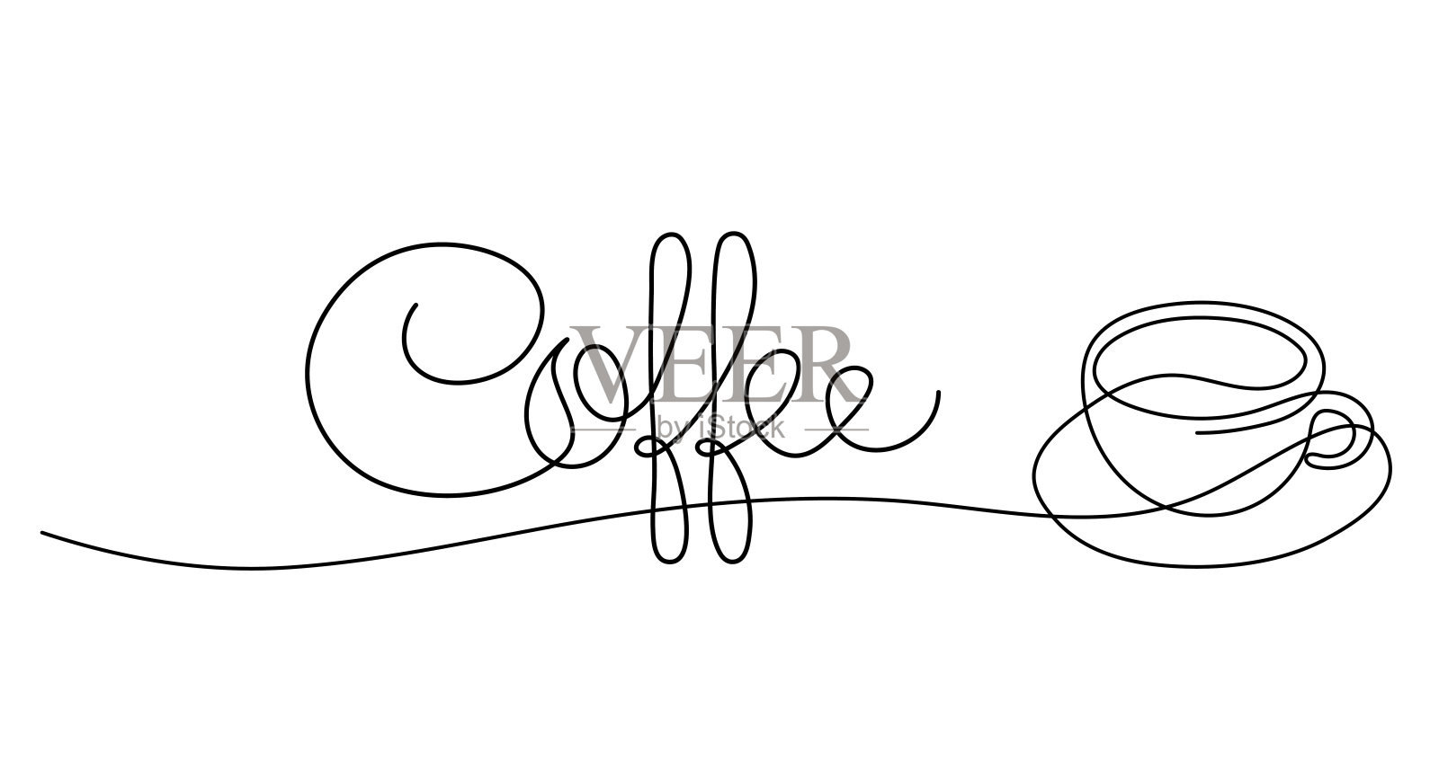 画线条插图，咖啡休息，茶，咖啡饮料插画图片素材