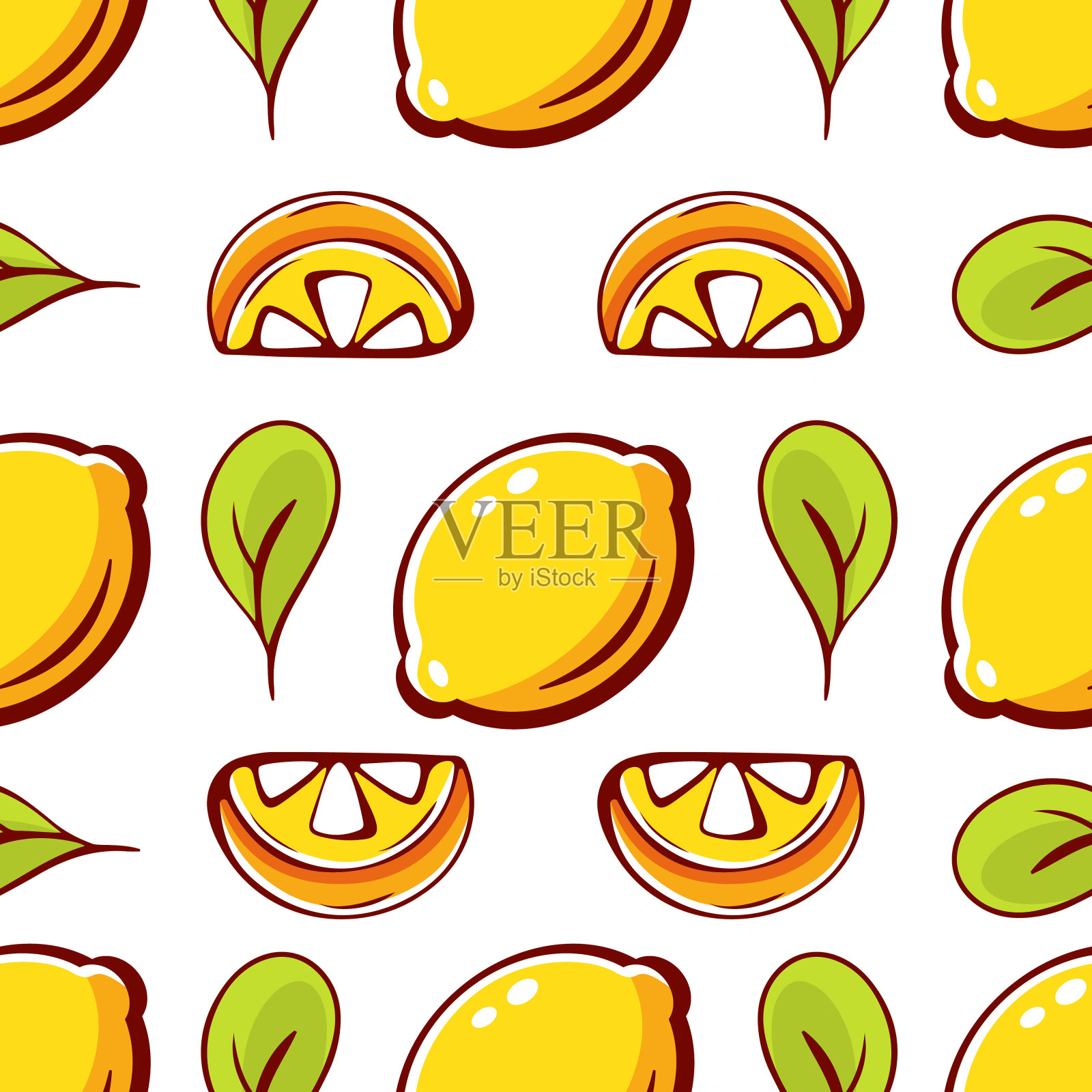 矢量图案在卡通风格与柑橘类水果。插画图片素材