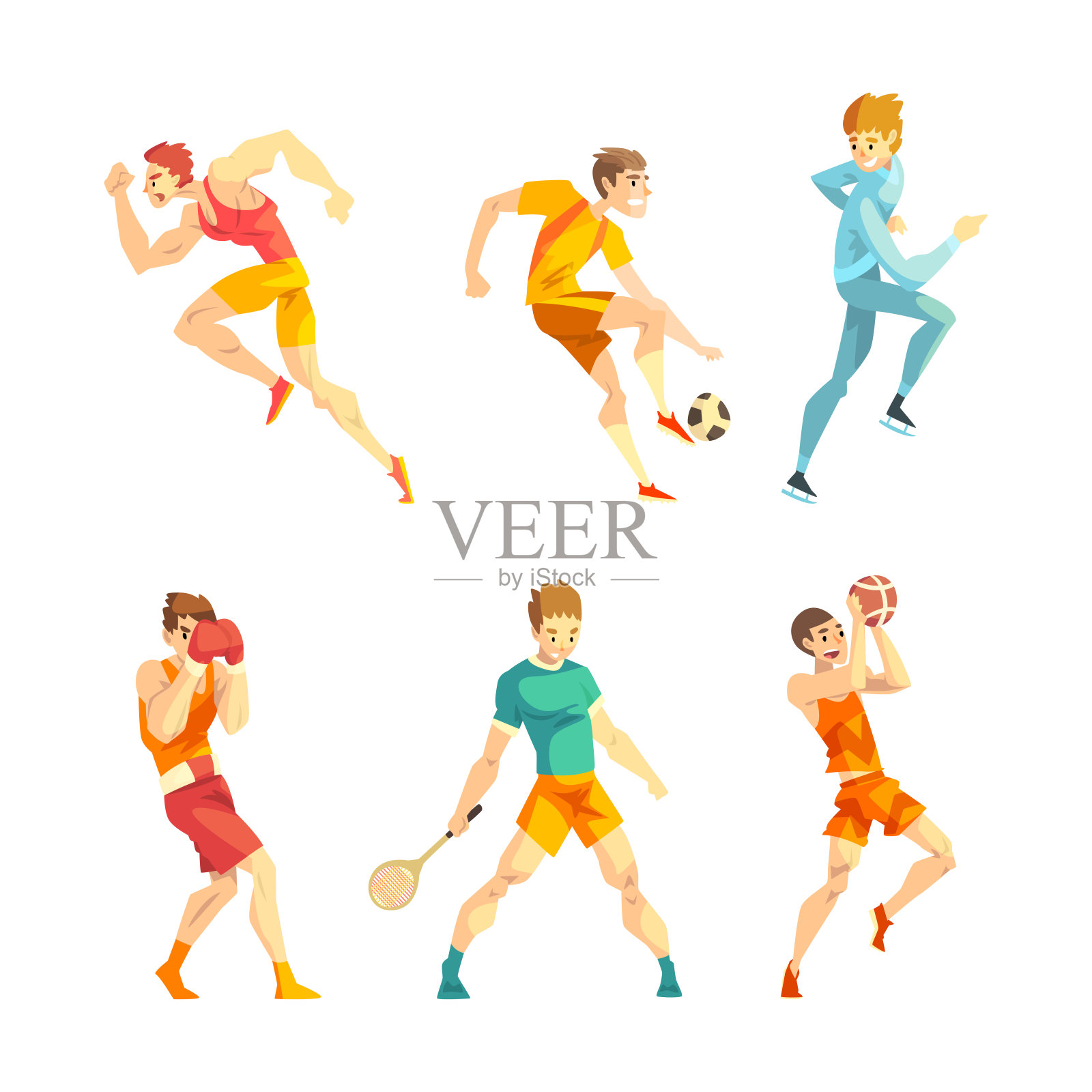 青年运动员做不同的运动身体活动训练身体向量集插画图片素材