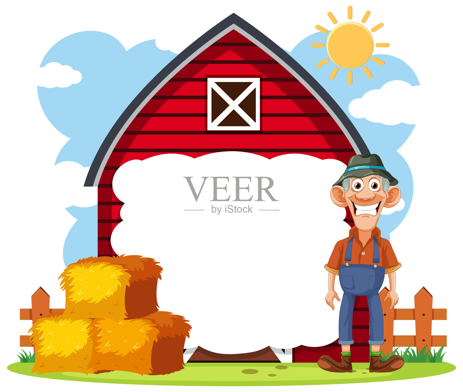 拿着空旗的老农插画图片素材