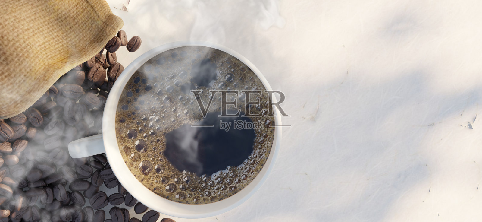 新鲜的咖啡在木桌上烤咖啡豆麻袋热咖啡豆3d插图照片摄影图片