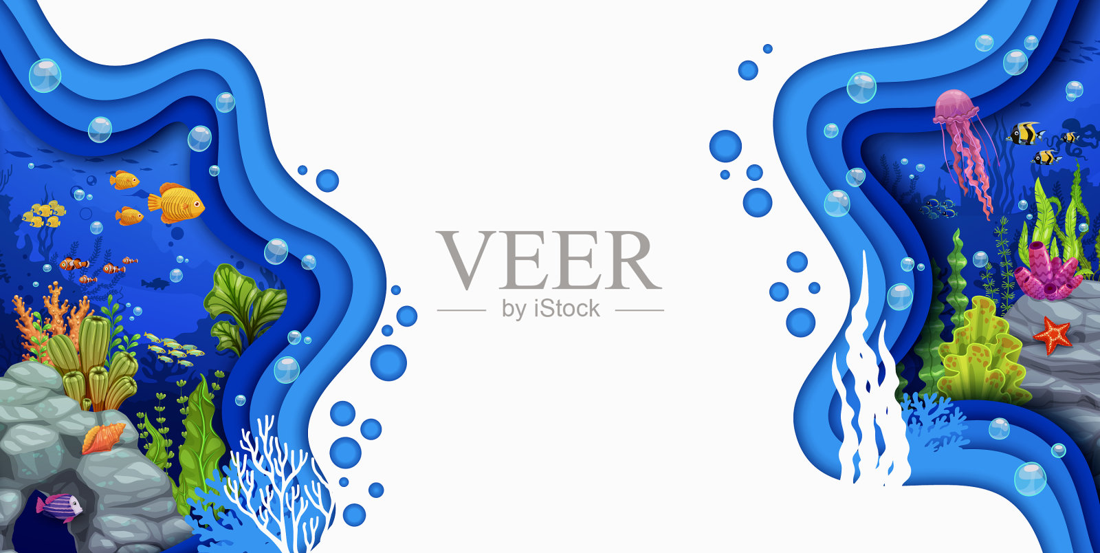 卡通横幅或海报剪纸水下插画图片素材