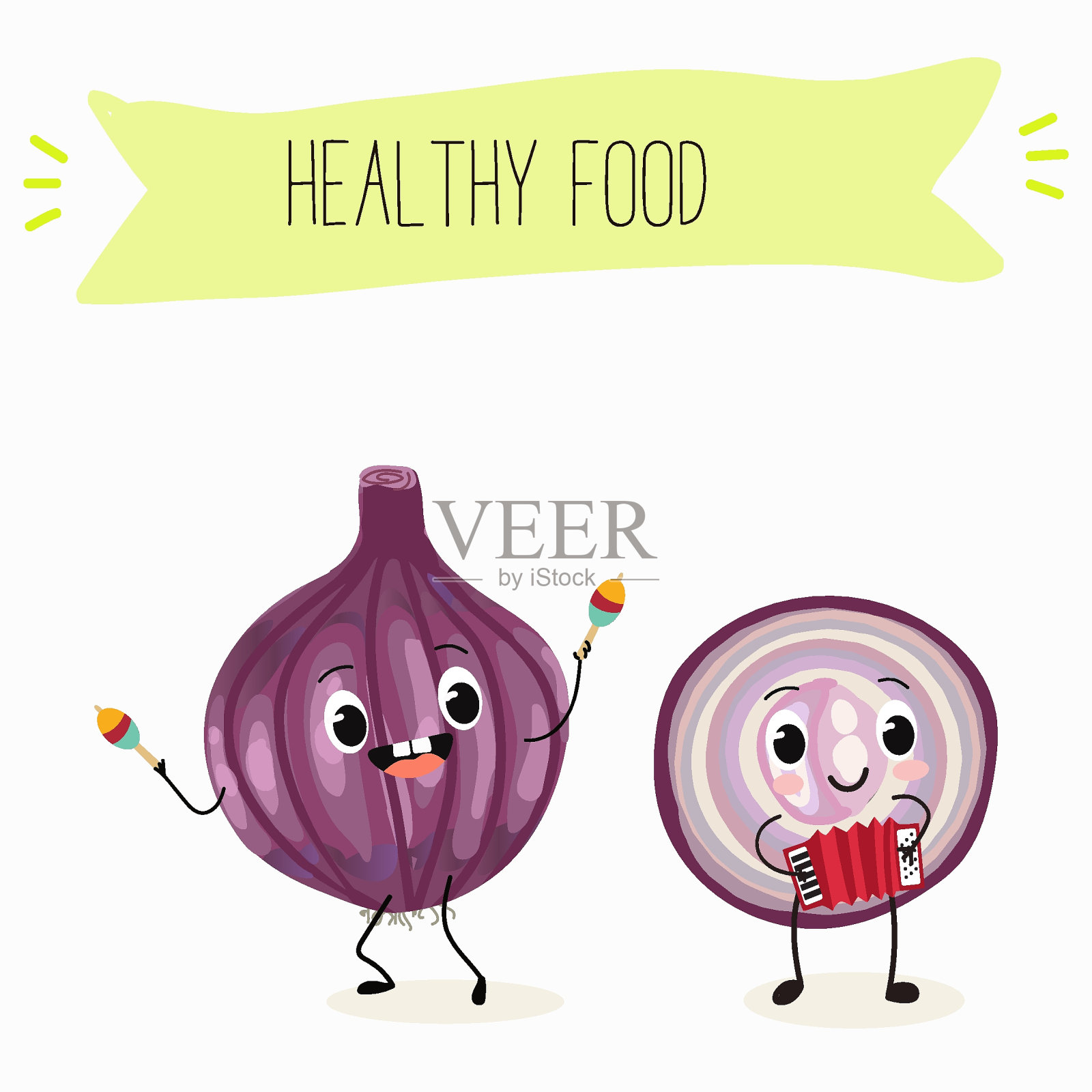 插图与有趣的卡通人物紫色洋葱，切洋葱，球茎，半洋葱，马德兰洋葱有趣和健康的食品。维生素，可爱的脸食物，配料，素食，矢量卡通。插画图片素材