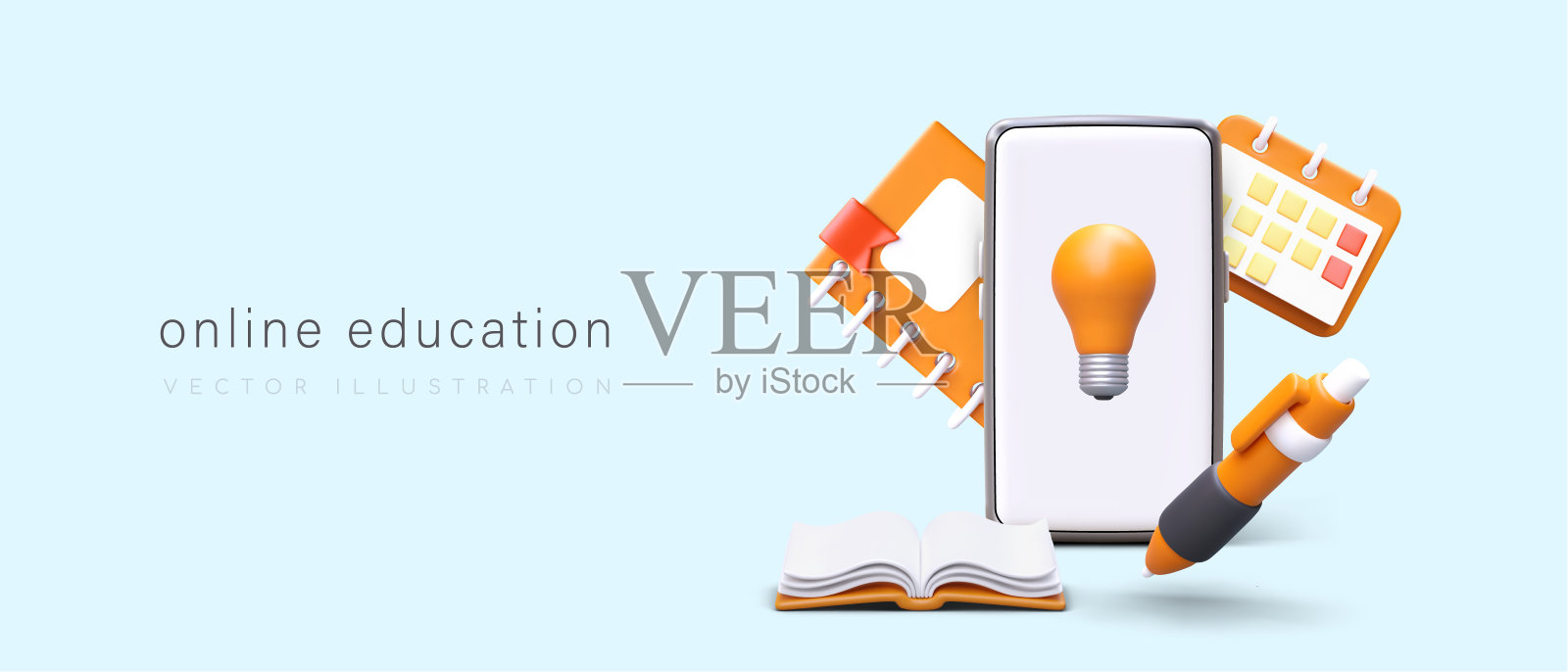 在线教育电话教育节目、应用程序、游戏广告插画图片素材