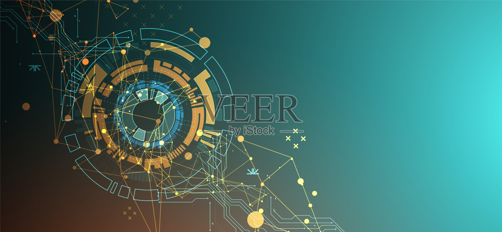 具有神经丛效应的抽象背景：圆形技术元素的科技概念插画图片素材