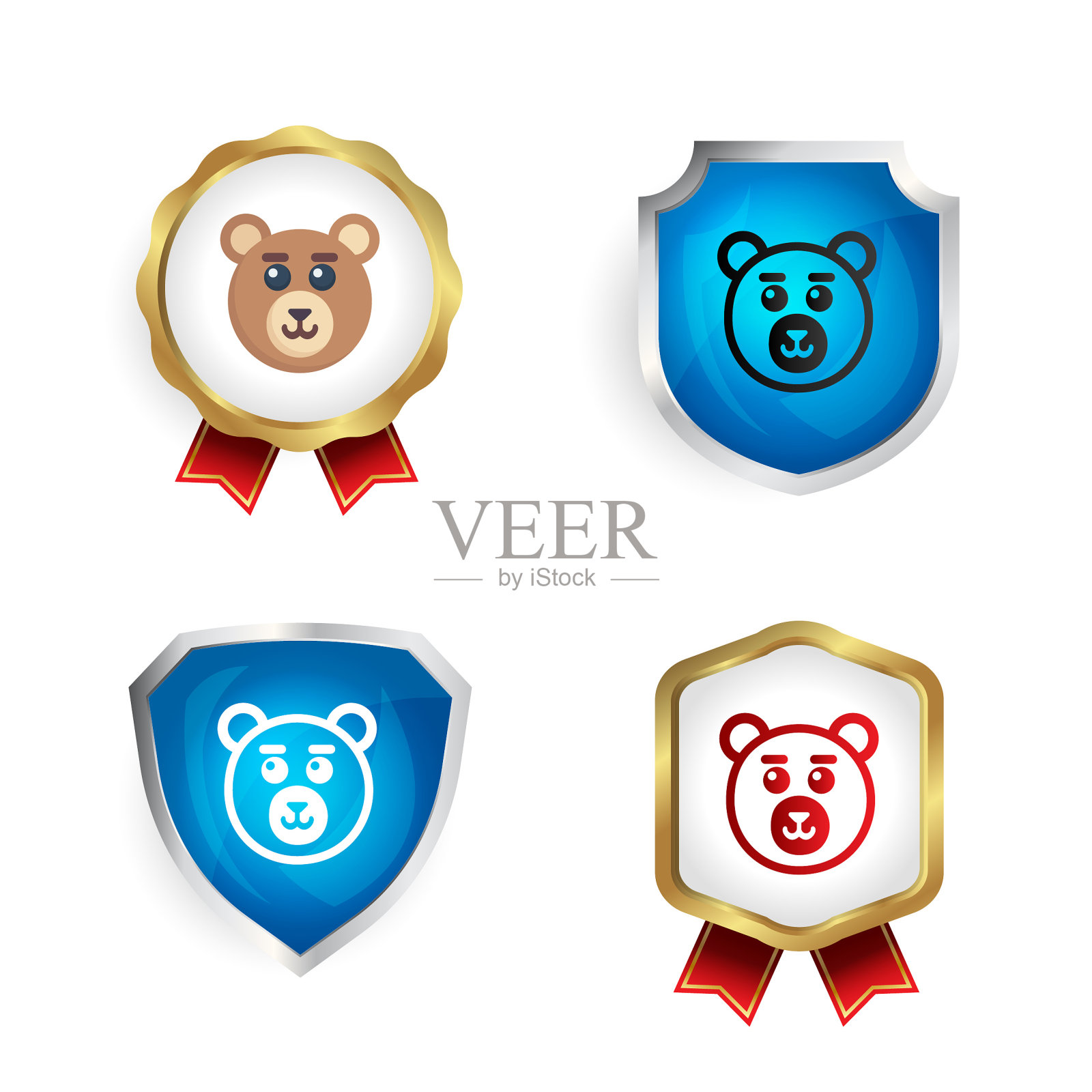 摘要扁熊头徽章和标签收集插画图片素材