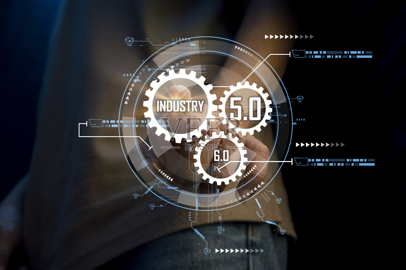 开发可与人类交互并用于工业5.0系统的人工智能系统的概念。照片摄影图片