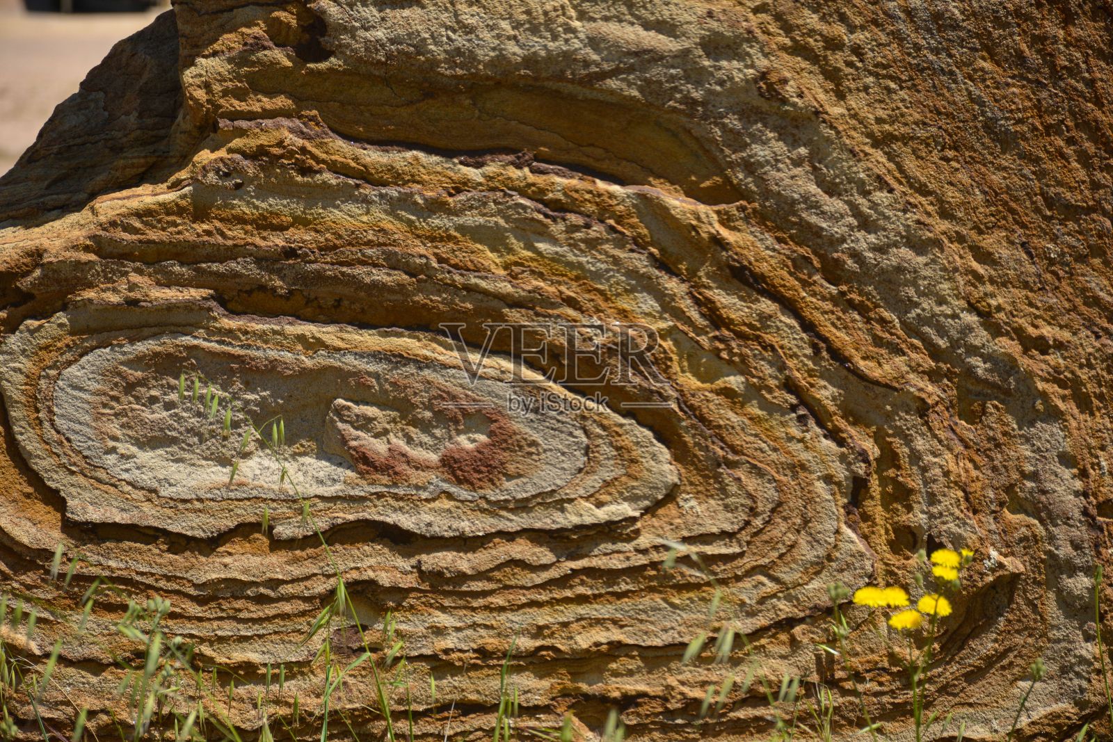 从露天矿山中提取的砂岩的特写镜头照片摄影图片