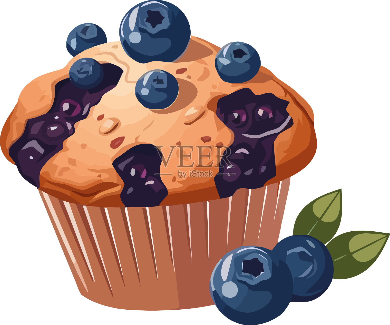新鲜蓝莓松饼配奶油巧克力糖衣设计元素图片