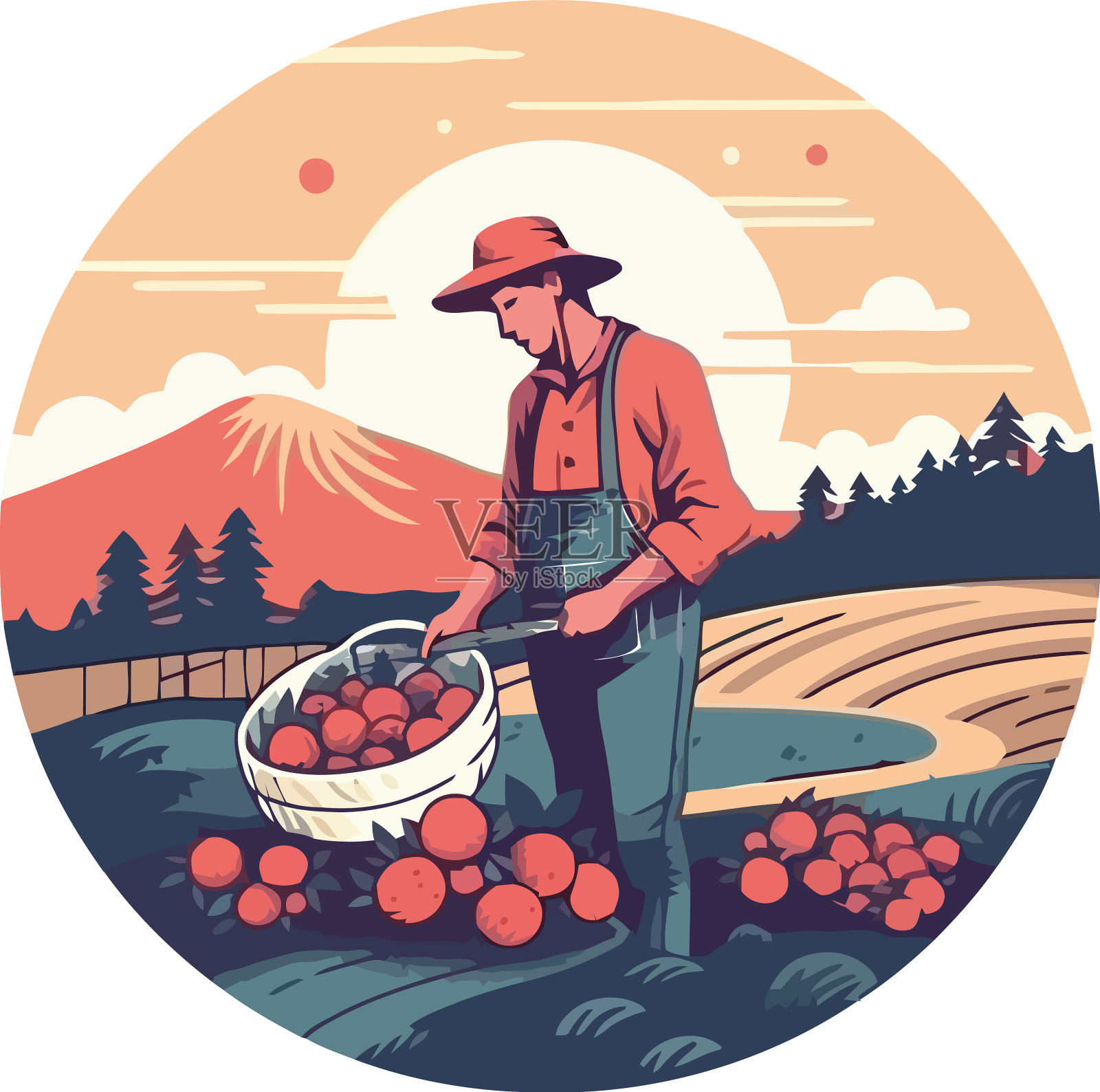 一个人在户外的菜园里工作设计元素图片