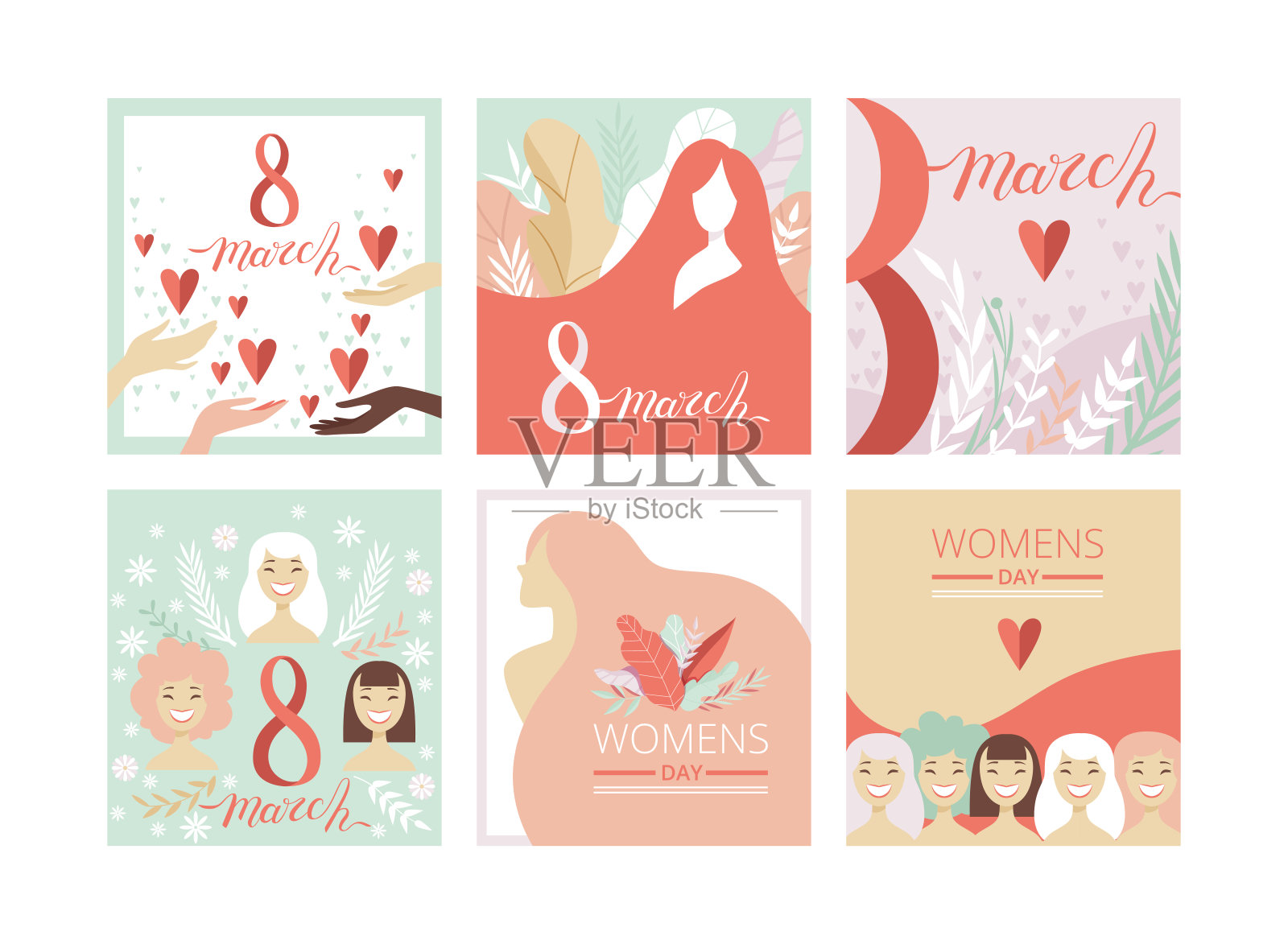 国际妇女节贺卡作为全球节日问候矢量集插画图片素材