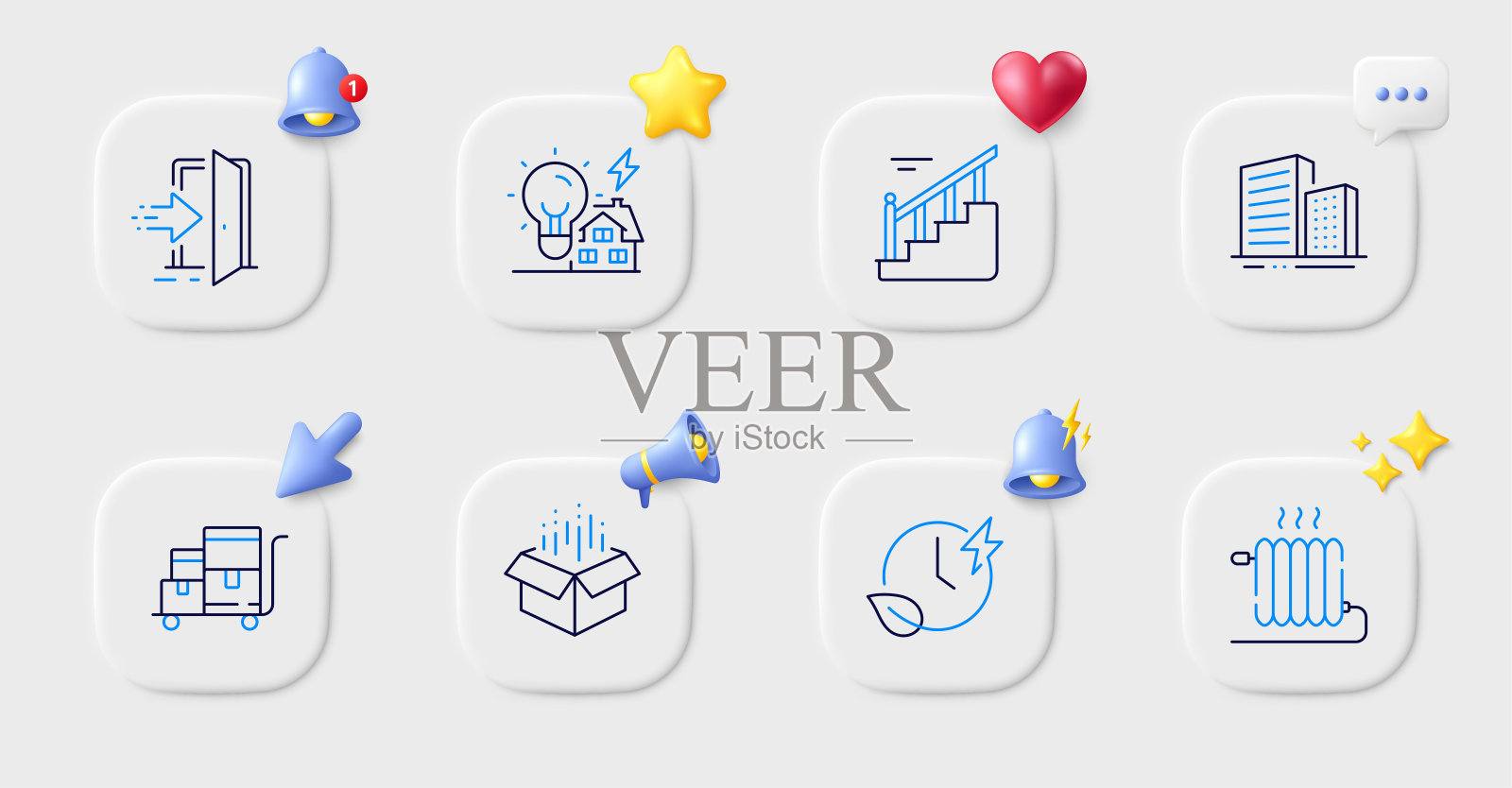 入口，建筑物和散热器线图标。对于web应用程序，打印。向量图标素材